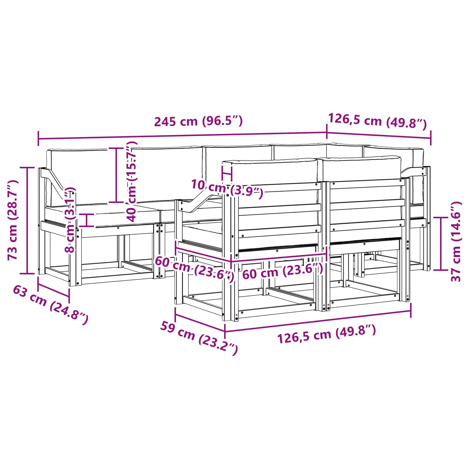 Set vanjskih sofa s jastukom 7 pcs Prirodna i antracit