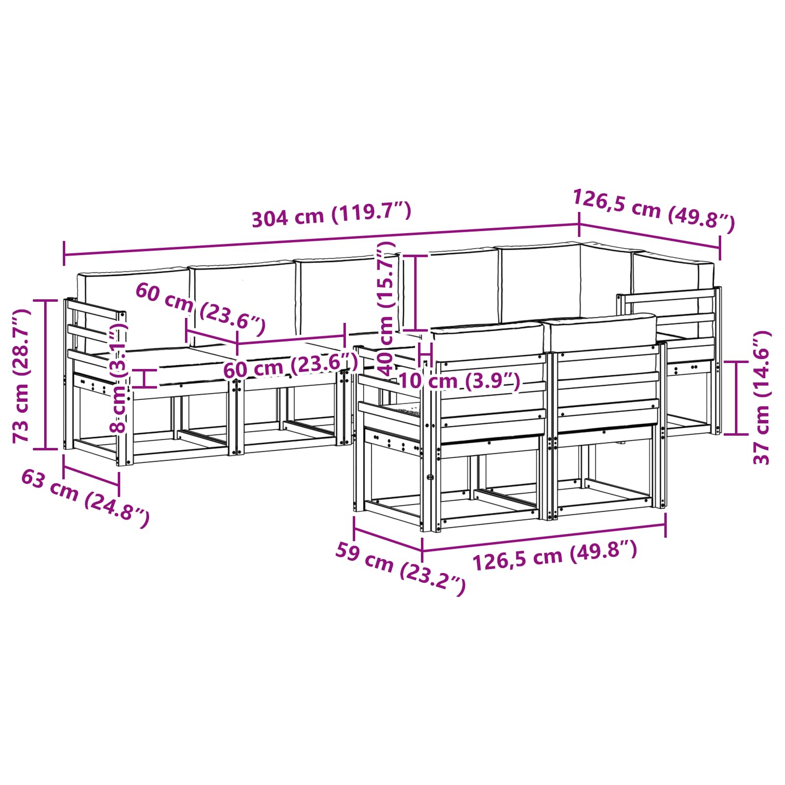 Set vanjskih sofa s jastukom 8 pcs Prirodna i krem