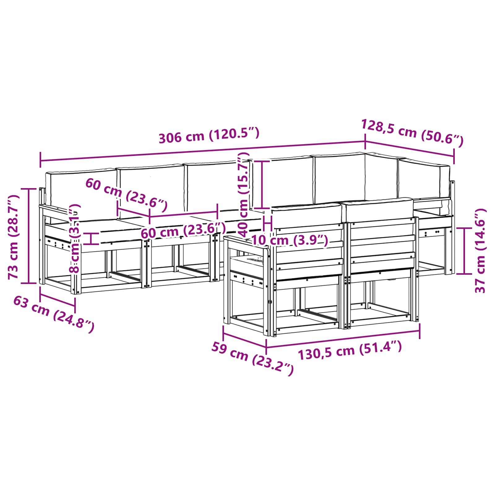 Set vanjskih sofa s jastukom 8 pcs Prirodna i bež