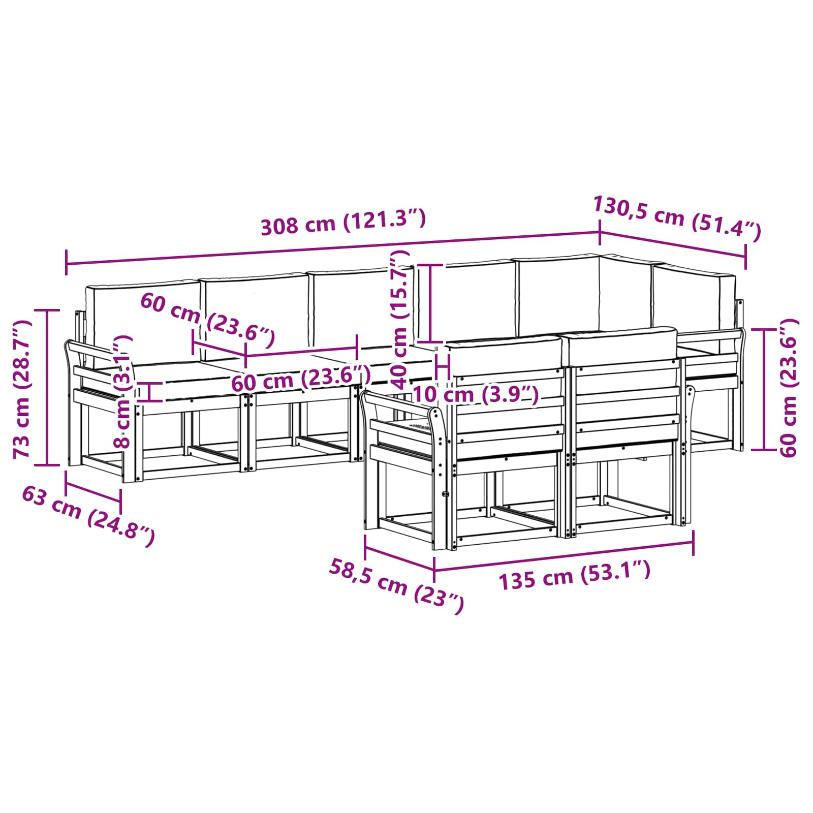 Set vanjskih sofa s jastukom 8 pcs Prirodna i krem