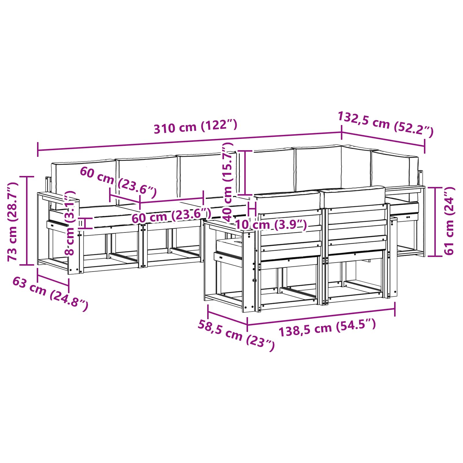 Set vanjskih sofa s jastukom 8 pcs Prirodna i krem