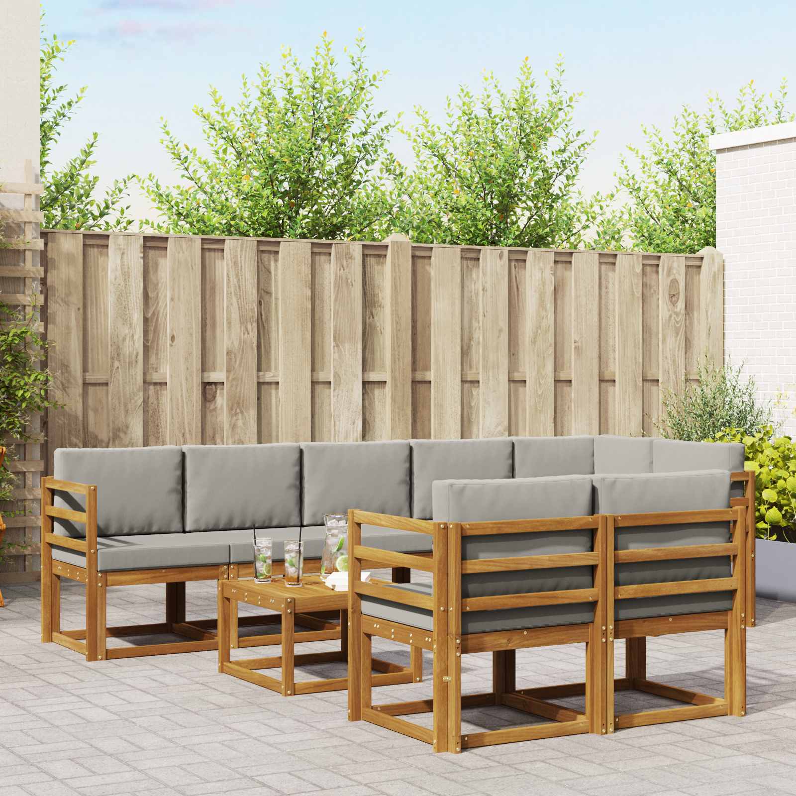 Set vanjskih sofa s jastukom 9 pcs Prirodna i svijetlo siva