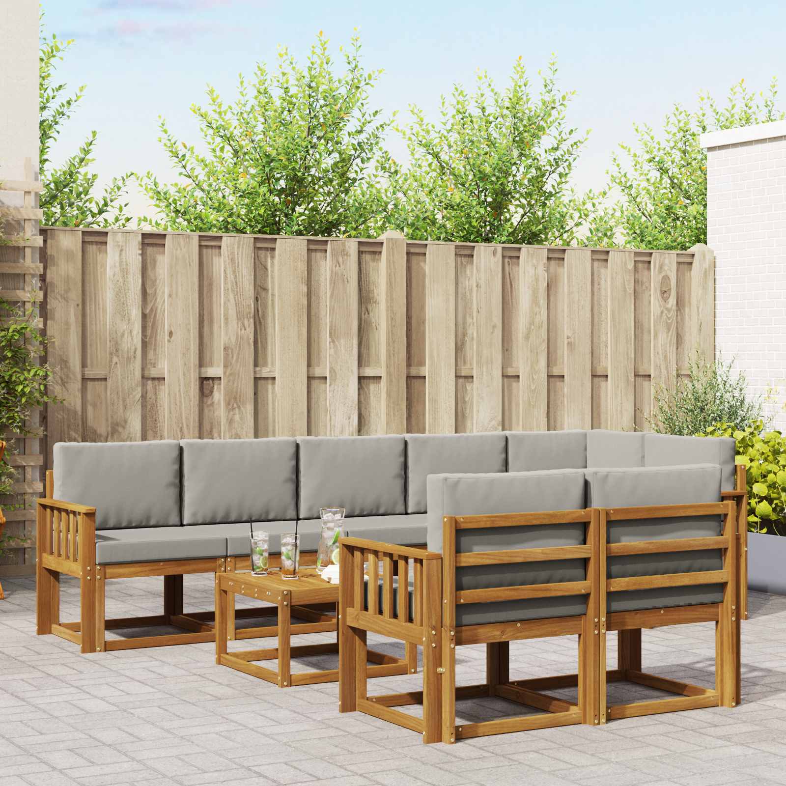 Set vanjskih sofa s jastukom 9 pcs Prirodna i svijetlo siva