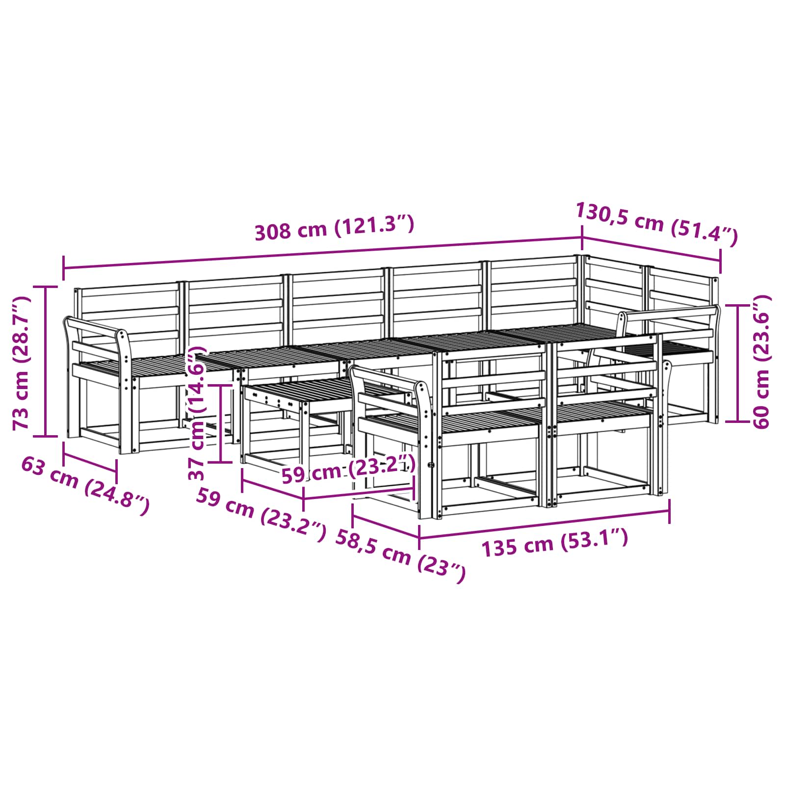 Set vanjskih sofa 9 pcs Prirodna Čvrsto drvo akacije