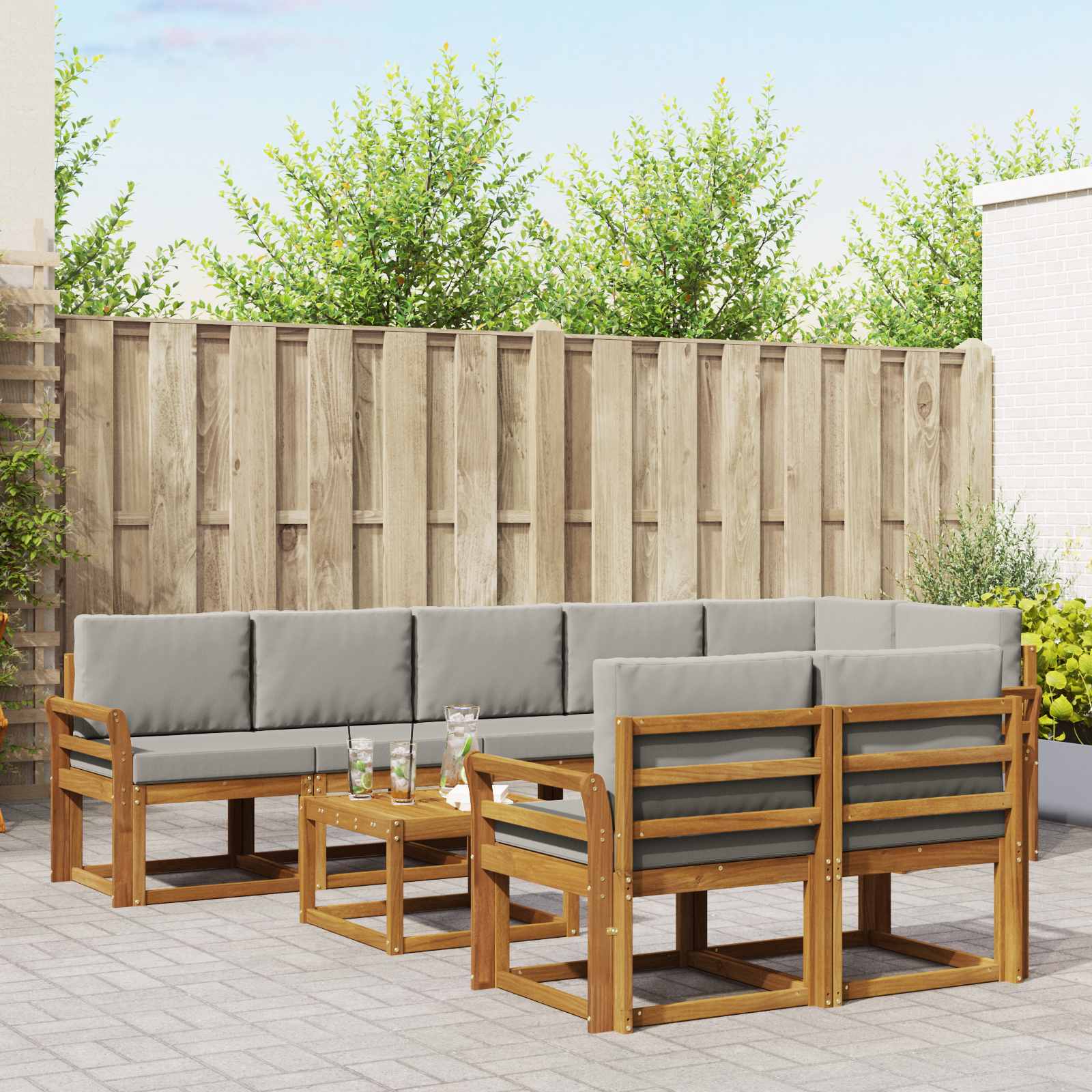 Set vanjskih sofa s jastukom 9 pcs Prirodna i svijetlo siva