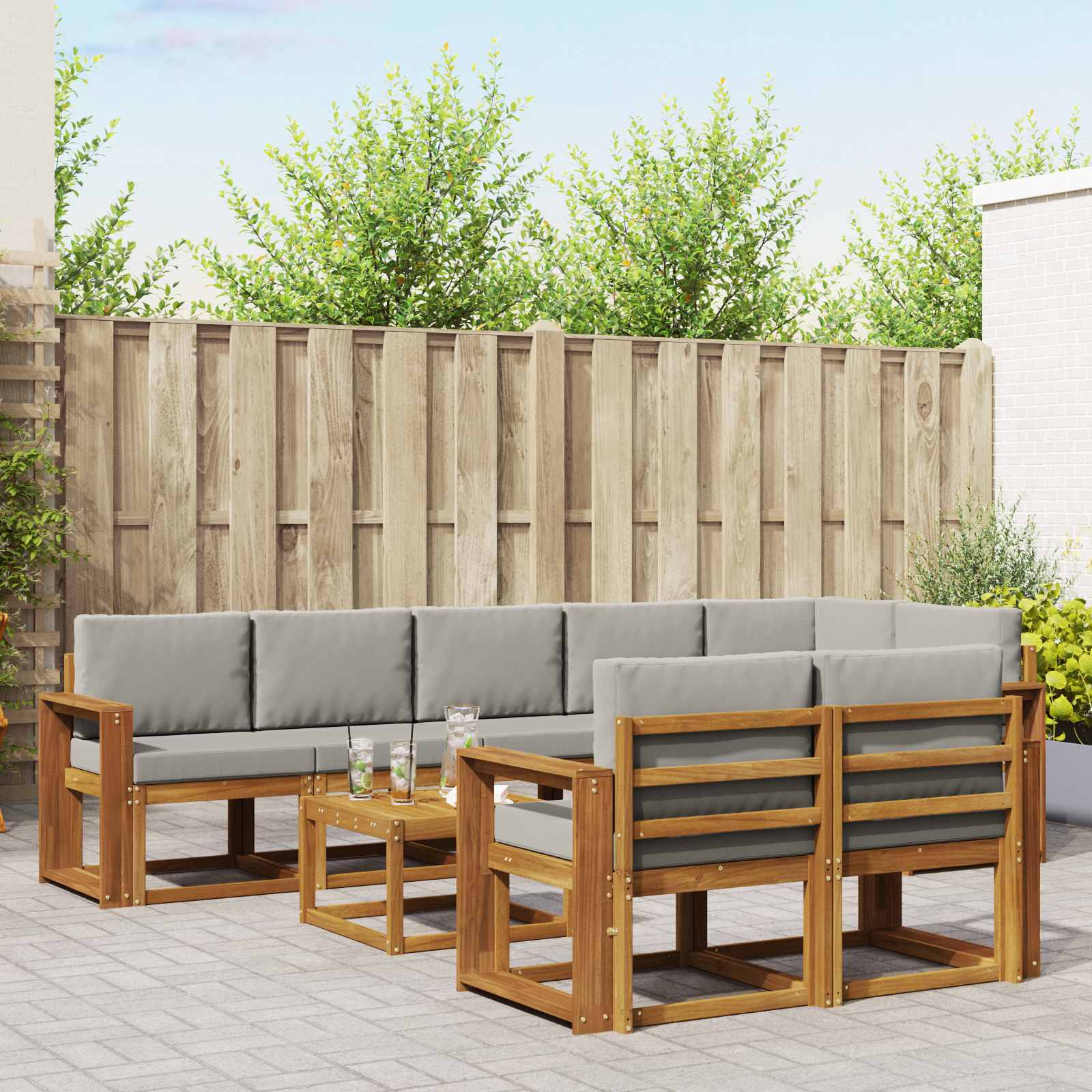 Set vanjskih sofa s jastukom 9 pcs Prirodna i svijetlo siva