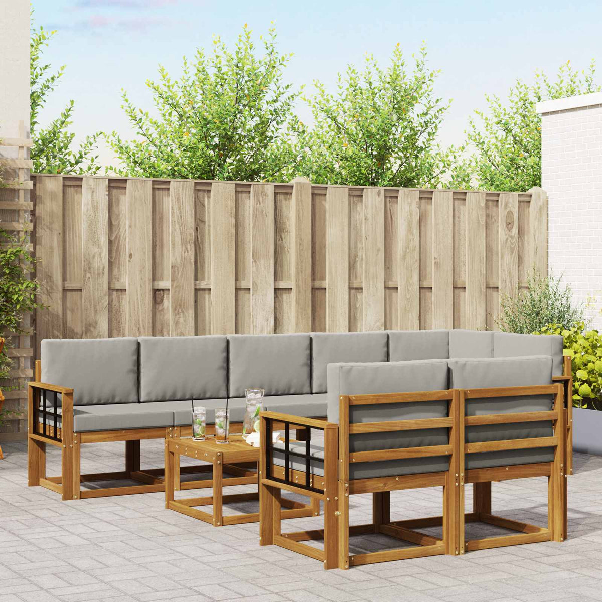 Set vanjskih sofa 9 kom. Prirodna i svijetlo siva