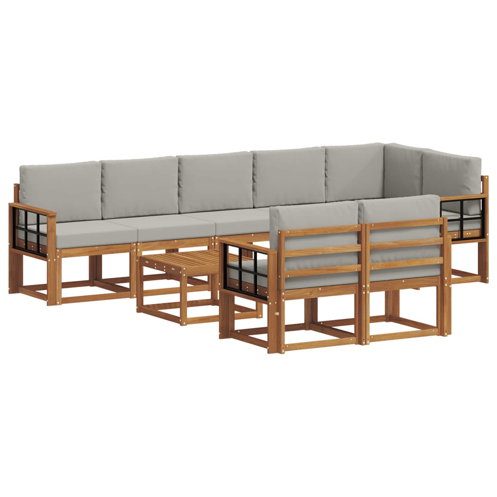Set vanjskih sofa s jastukom 9 pcs Prirodna i svijetlo siva