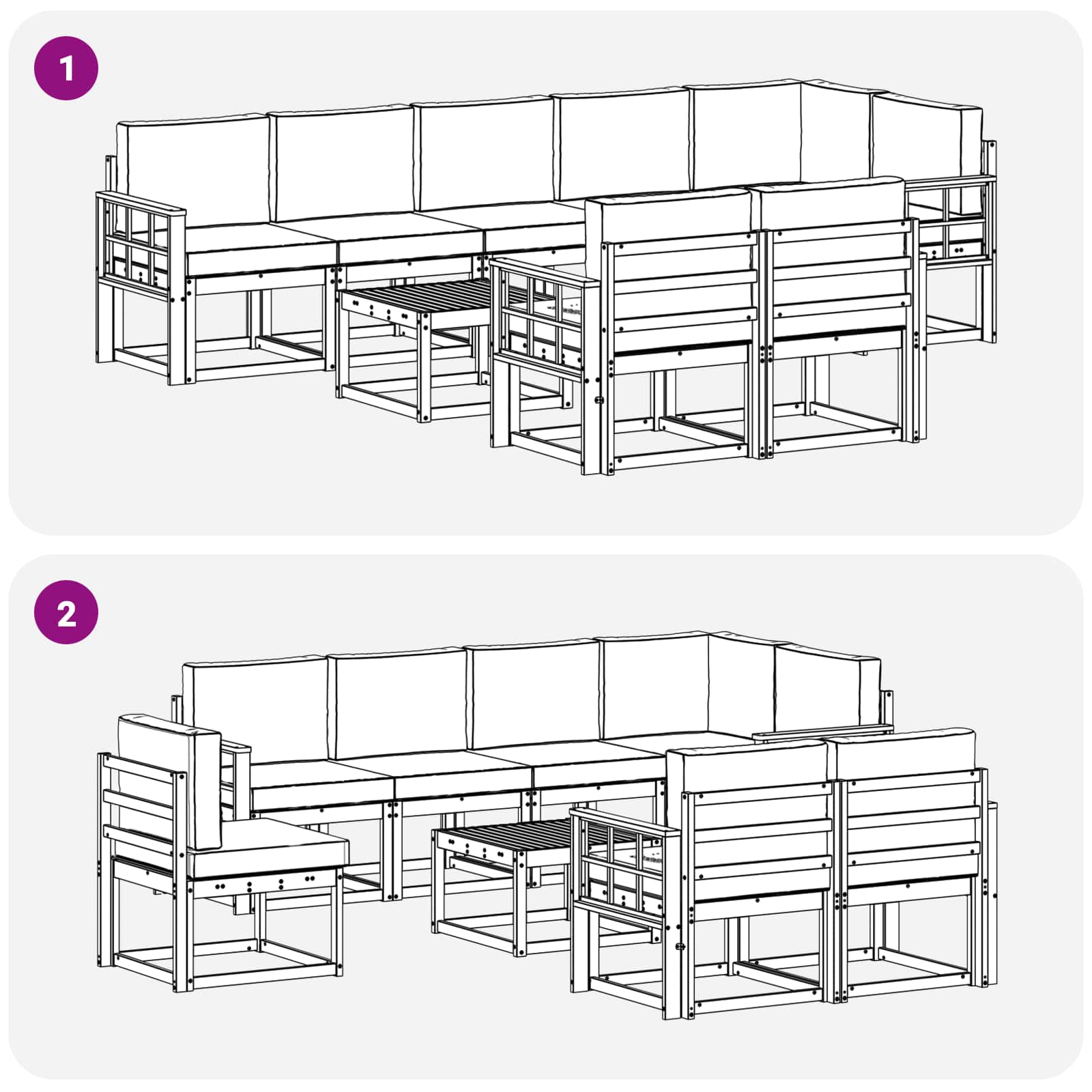 Set vanjskih sofa s jastukom 9 pcs Prirodna i svijetlo siva