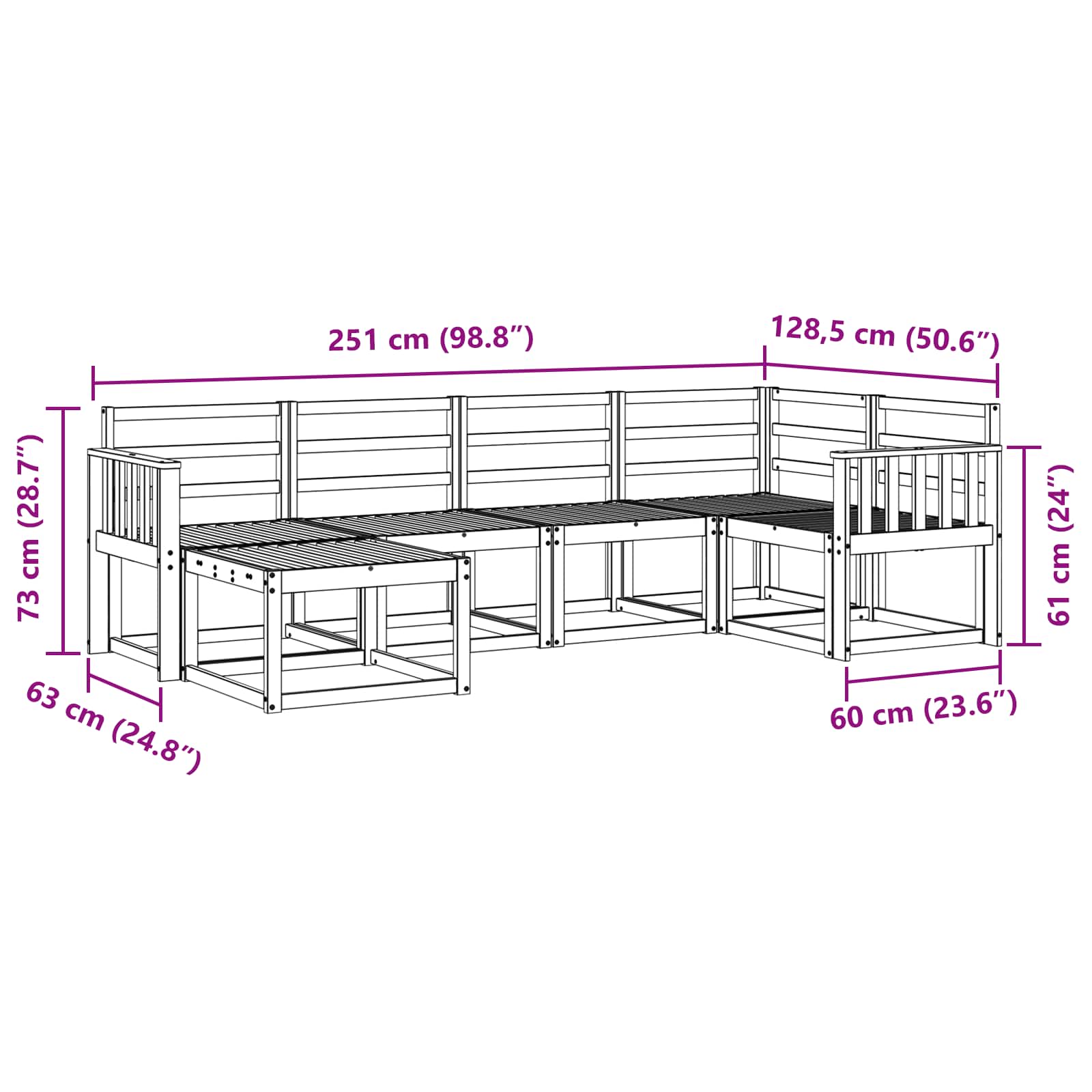 Set vanjskih sofa 6 pcs Prirodna