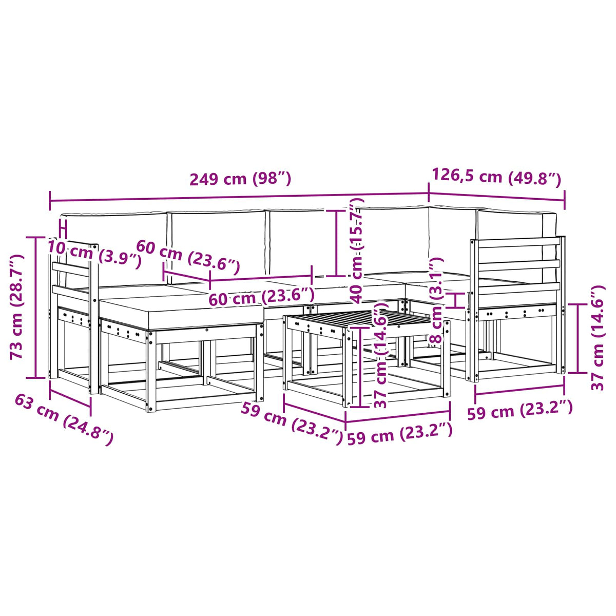 Set vanjskih sofa 7 kom. Prirodna i antracit