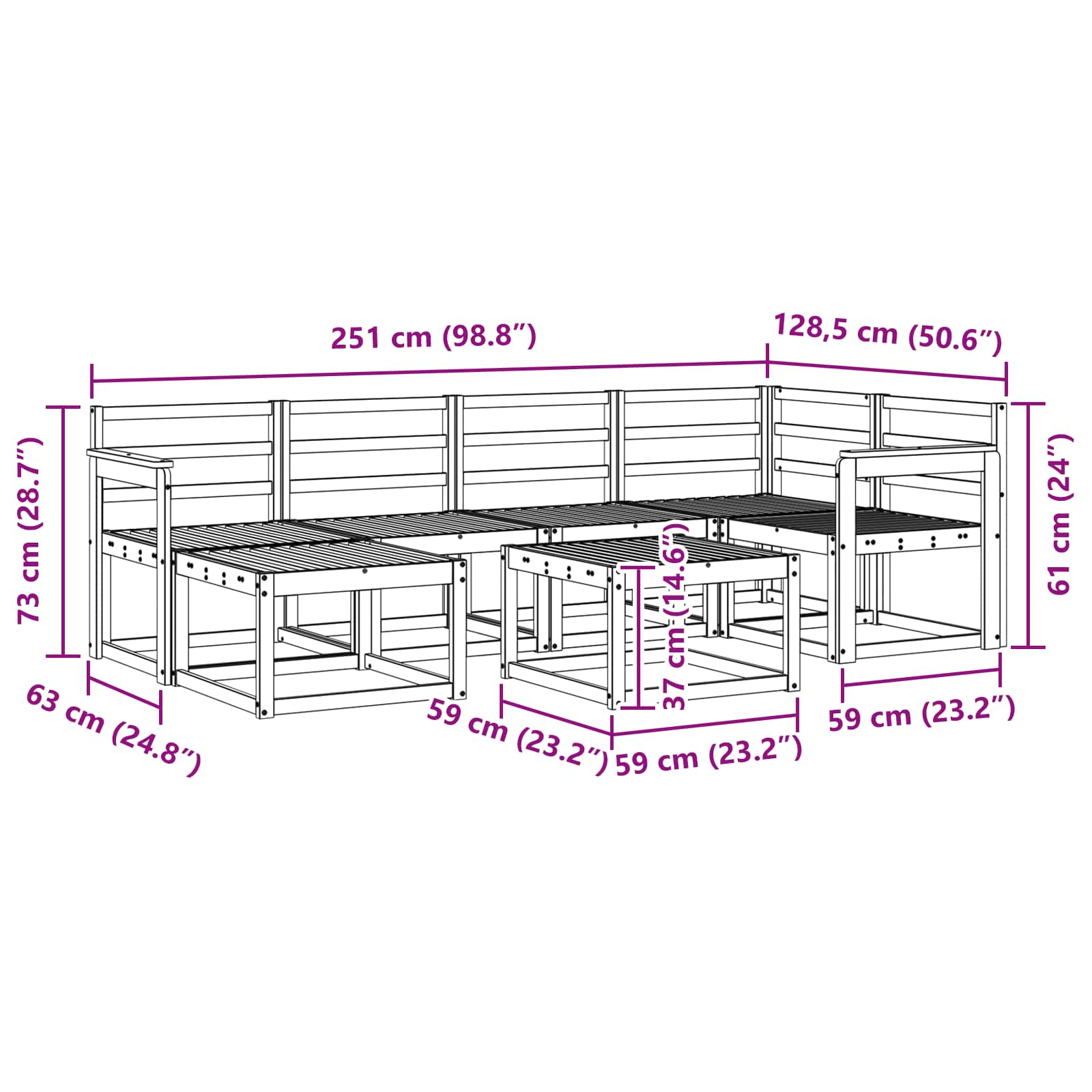 Set vanjskih sofa 7 pcs Prirodna Čvrsto drvo akacije