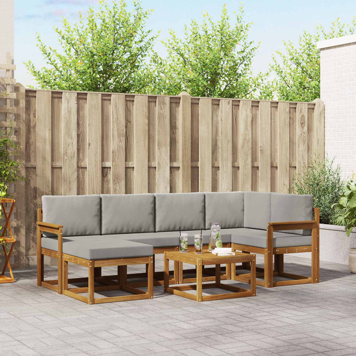 Set vanjskih sofa 7 kom. Prirodna i svijetlo siva