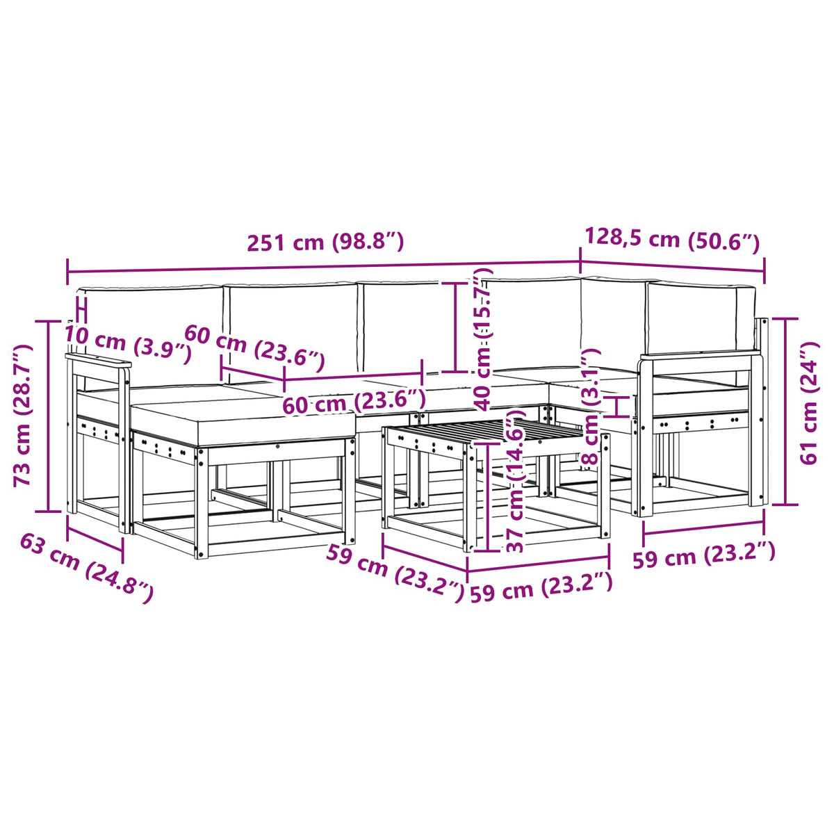Set vanjskih sofa 7 kom. Prirodna i svijetlo siva