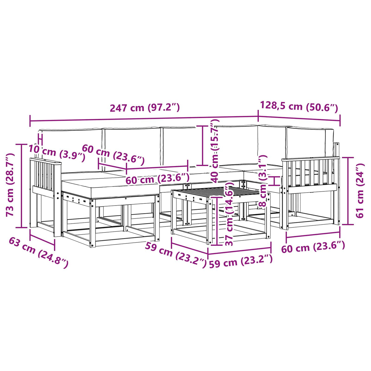 Set vanjskih sofa 7 kom. Prirodna i antracit