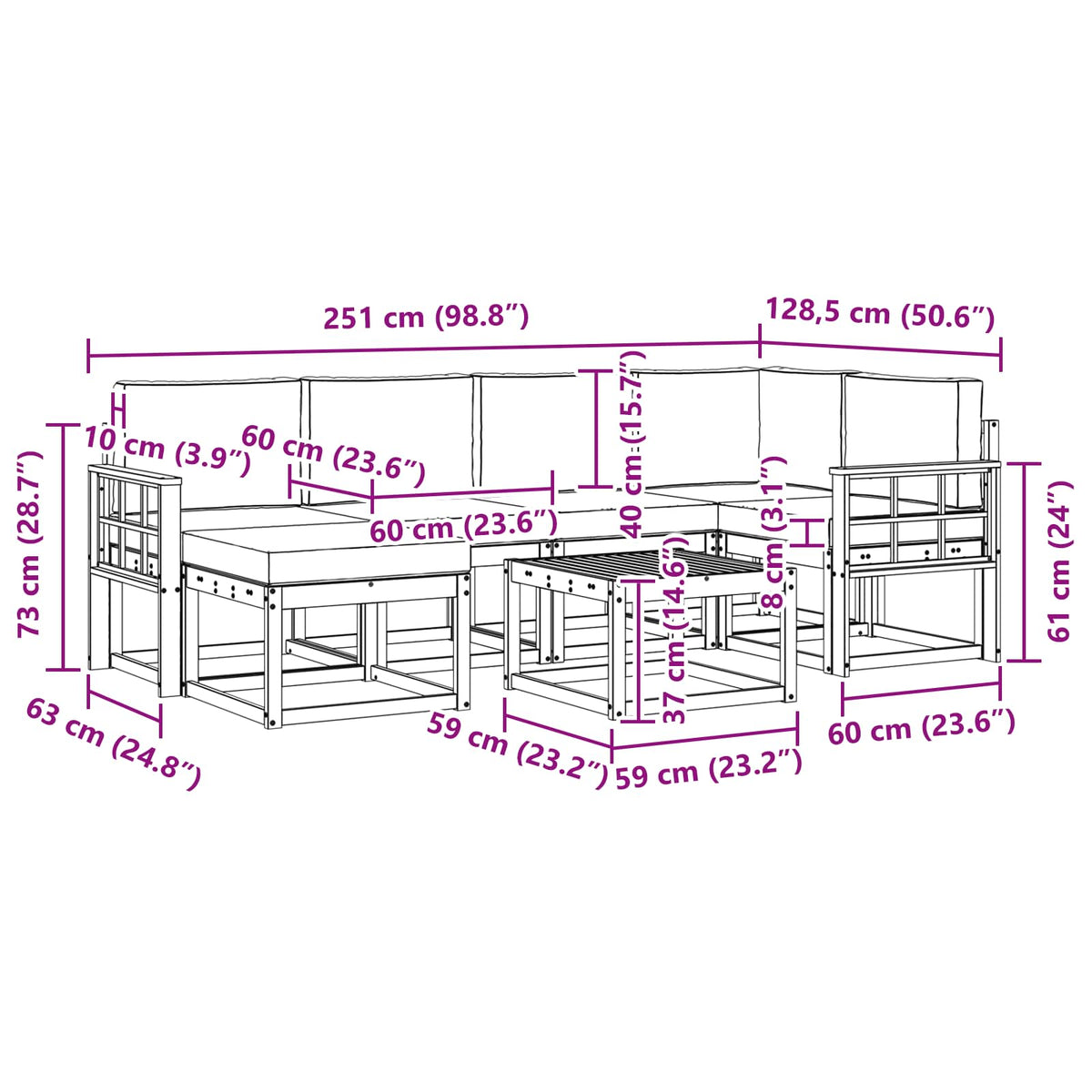 Set vanjskih sofa 7 kom. Prirodna i bež
