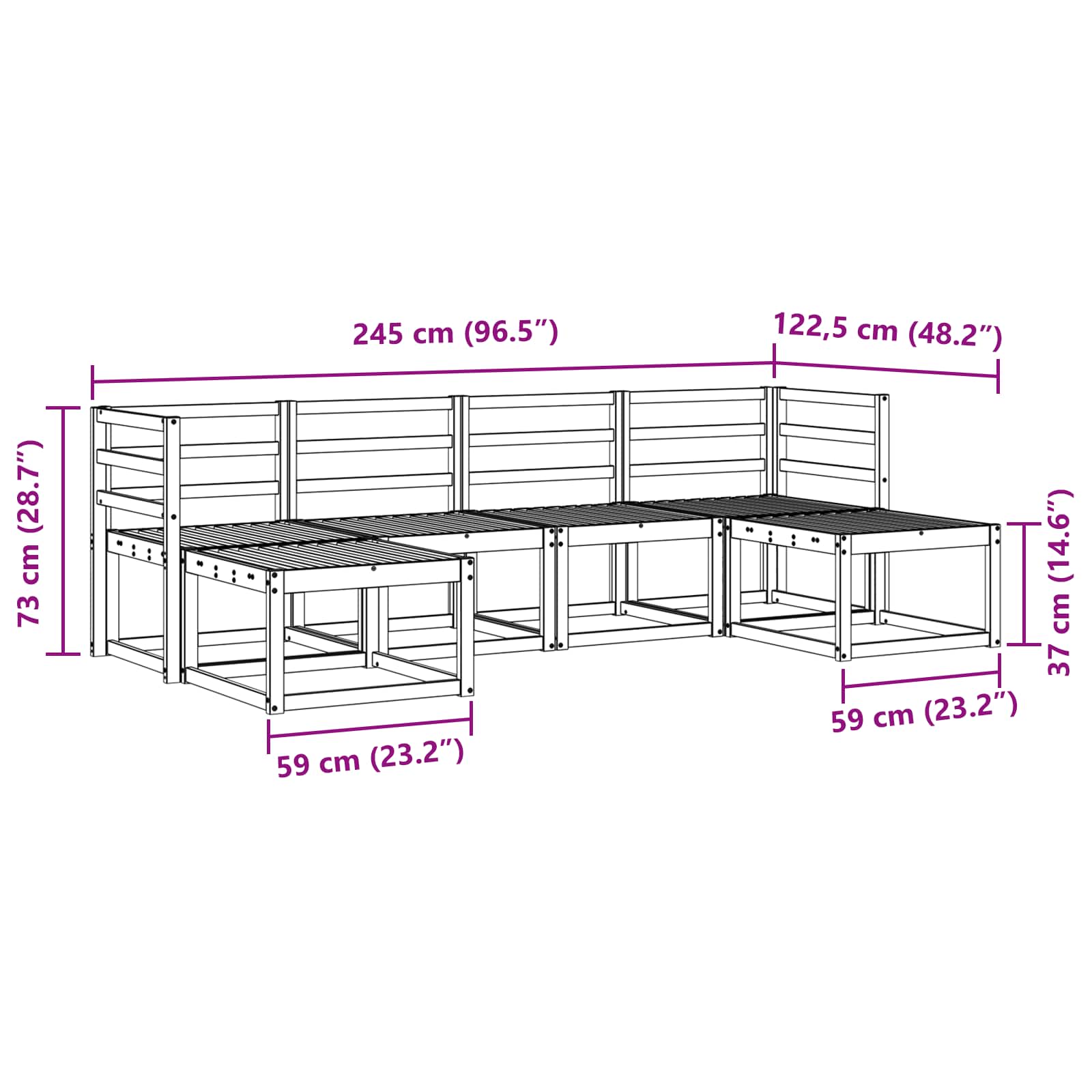 Set vanjskih sofa 6 pcs Prirodna Čvrsto drvo akacije