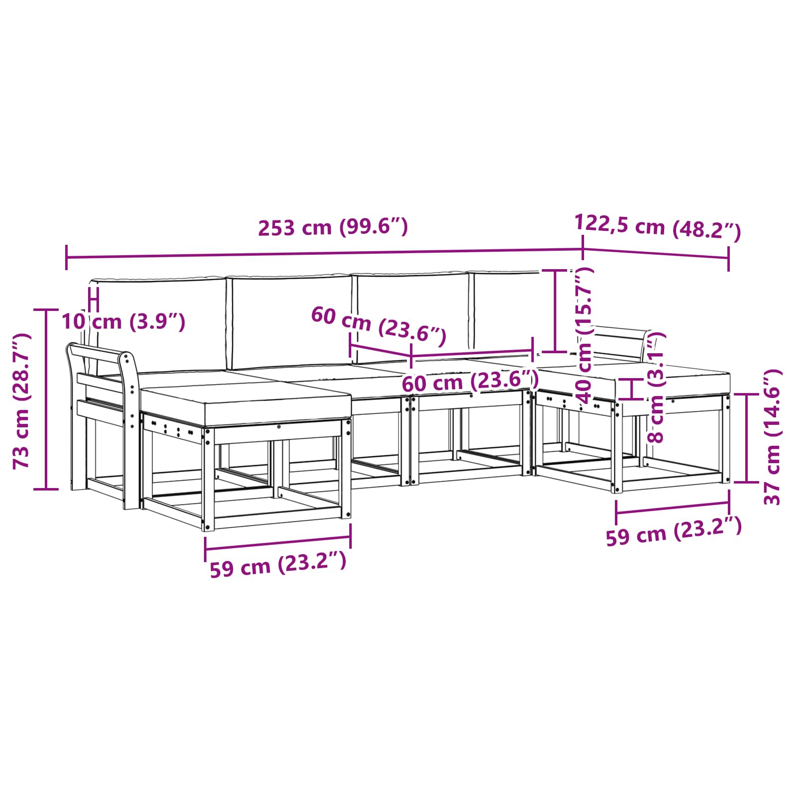 Set vanjskih sofa 6 pcs Prirodna i bež Konstruirano drvo