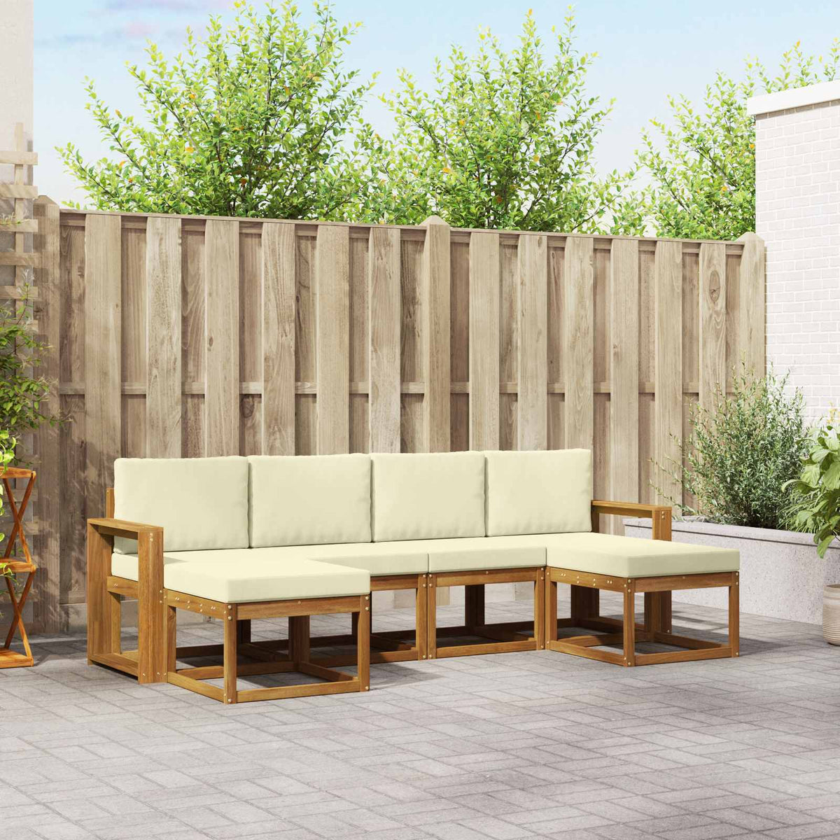 Set vanjskih sofa 6 kom. Prirodna i krem Smeđa 257 x 122,5 x 73 cm