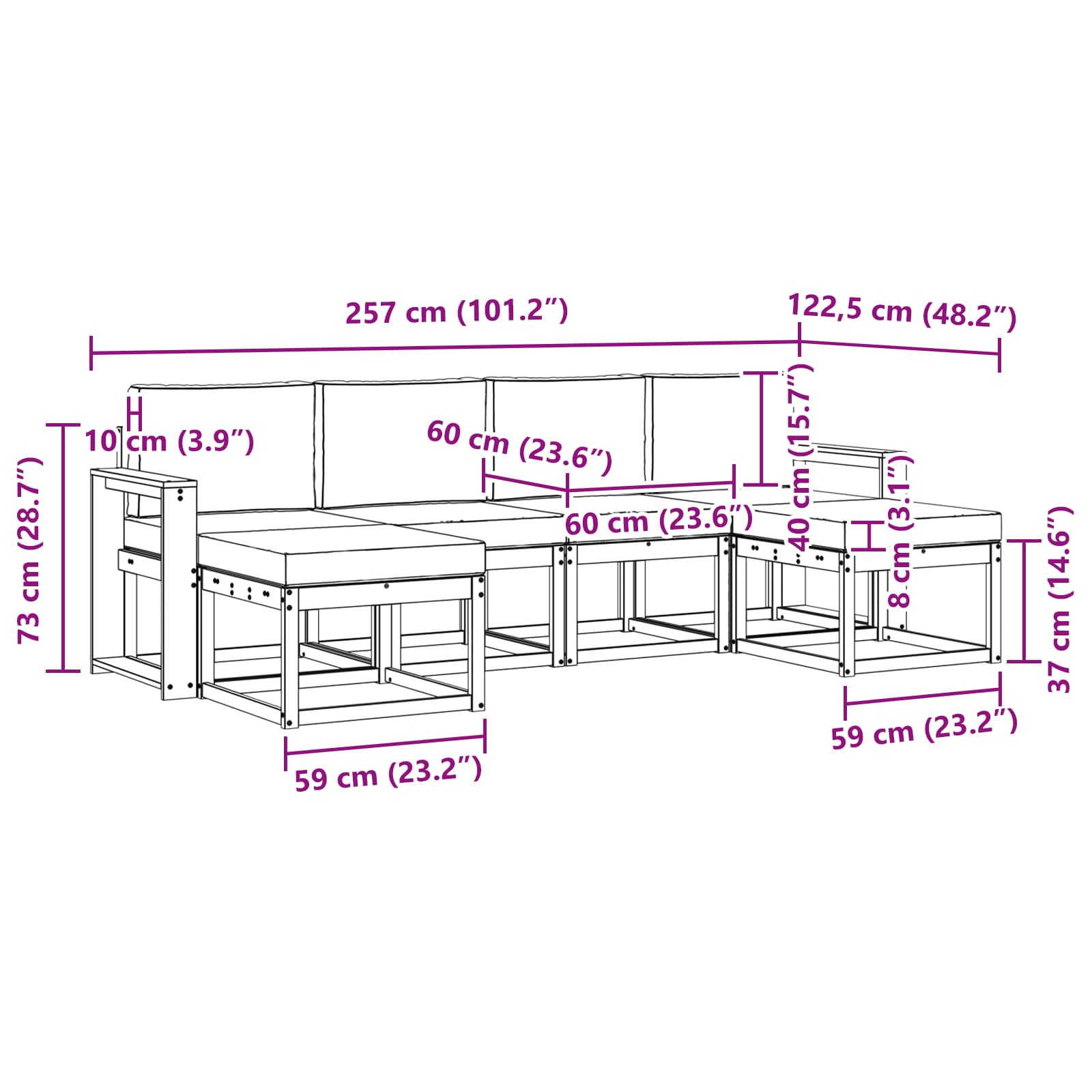 Set vanjskih sofa 6 pcs Prirodna i bež Konstruirano drvo