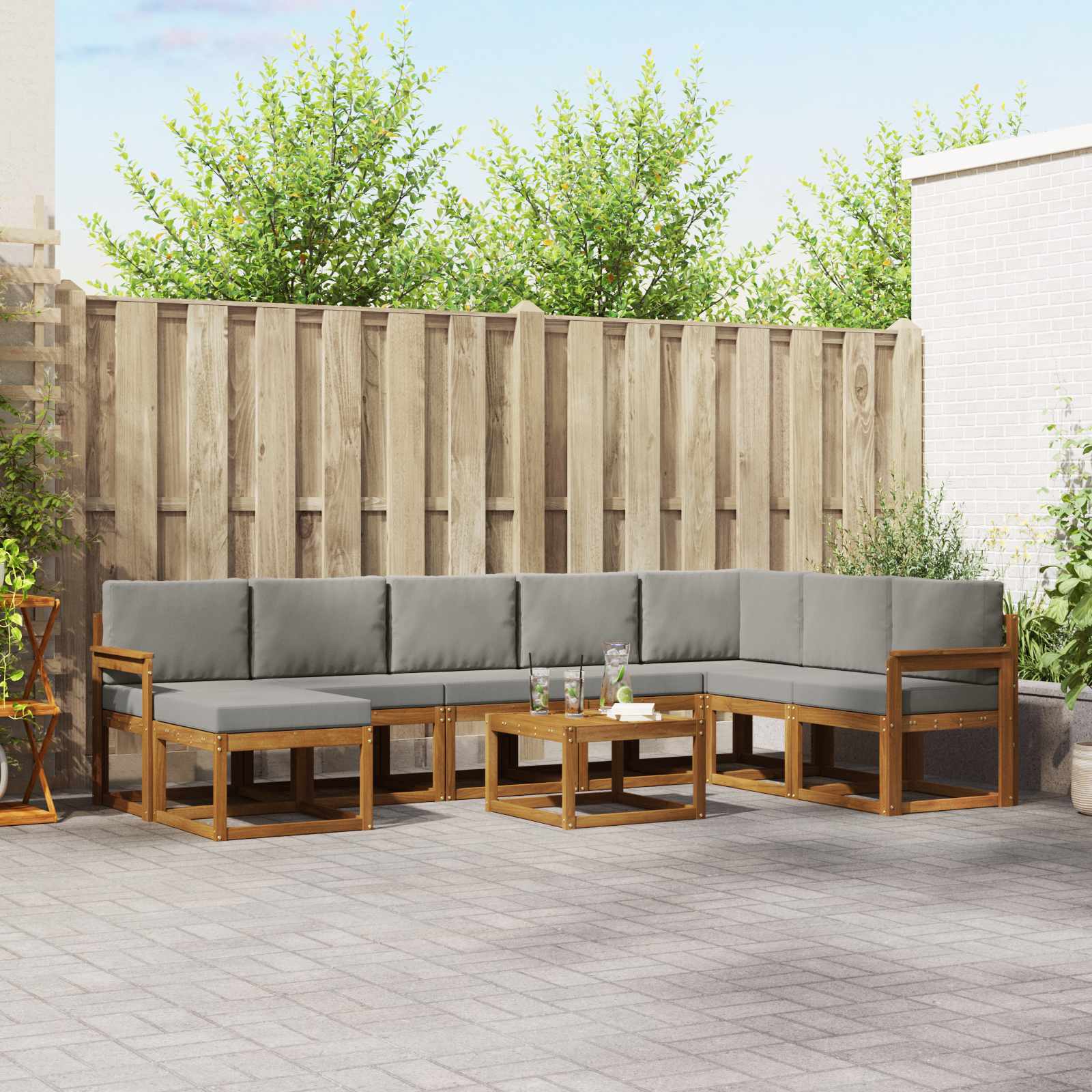 Set vanjskih sofa s jastukom 9 pcs Prirodna i svijetlo siva