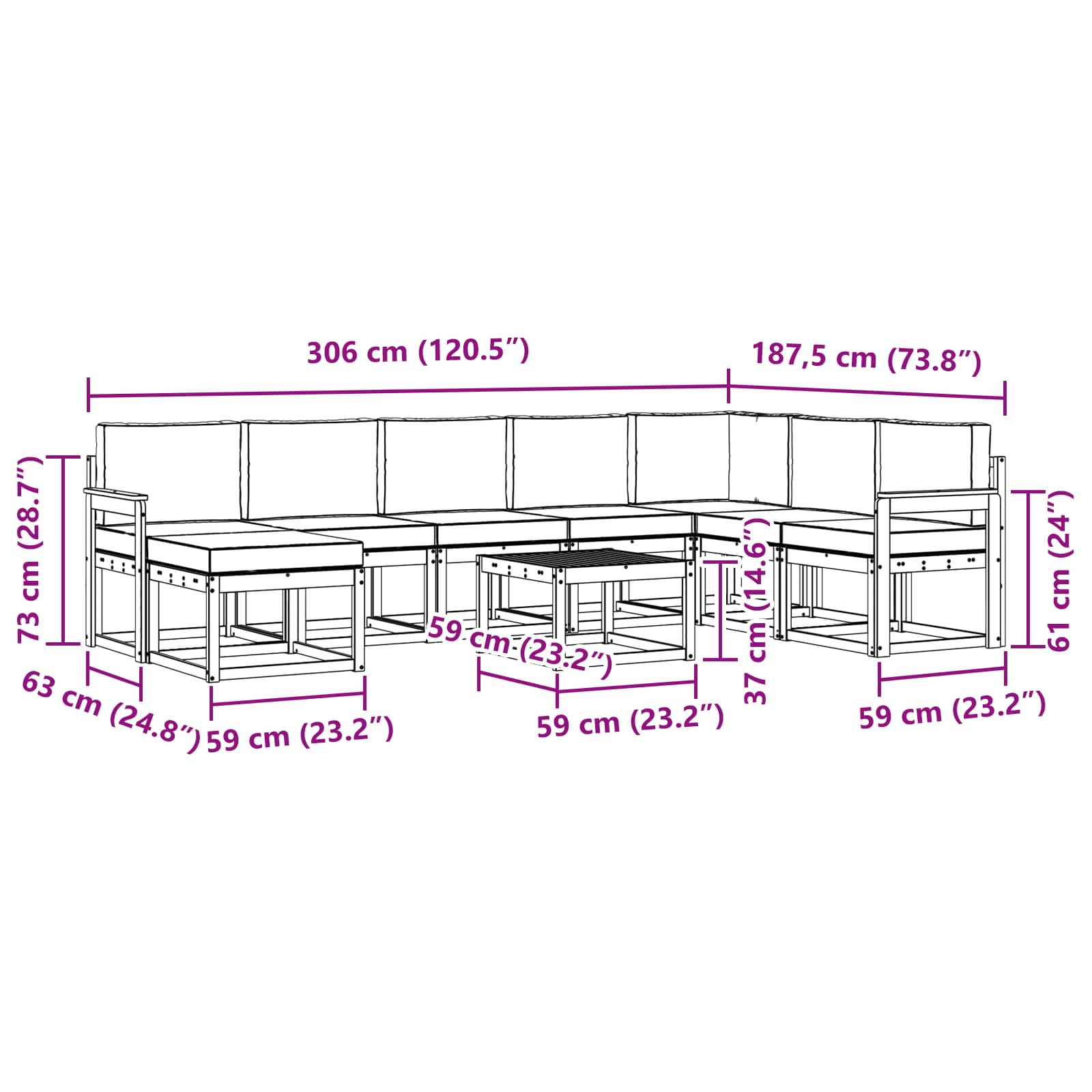 Set vanjskih sofa s jastukom 9 pcs Prirodna i svijetlo siva