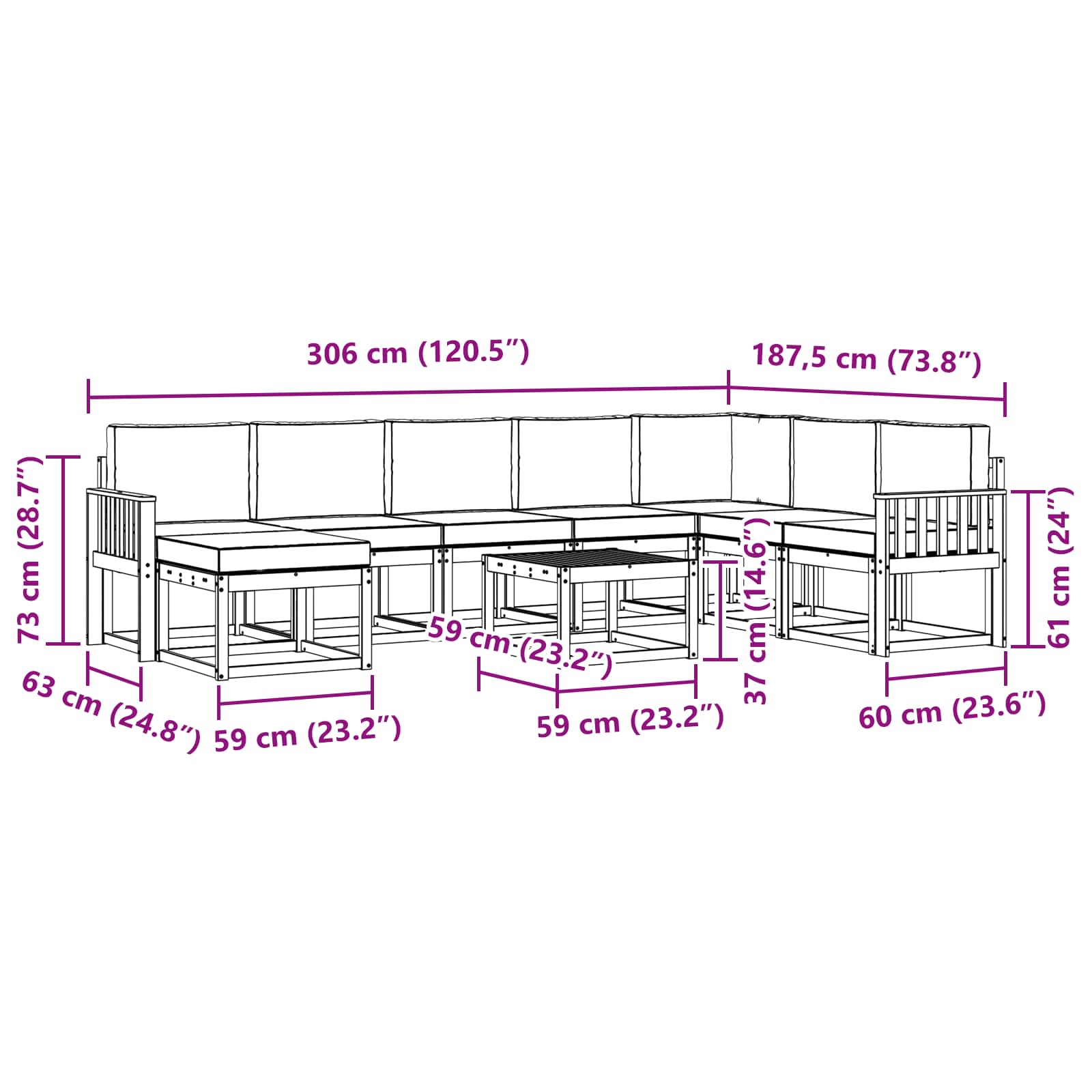Set vanjskih sofa s jastukom 9 pcs Prirodna i antracit