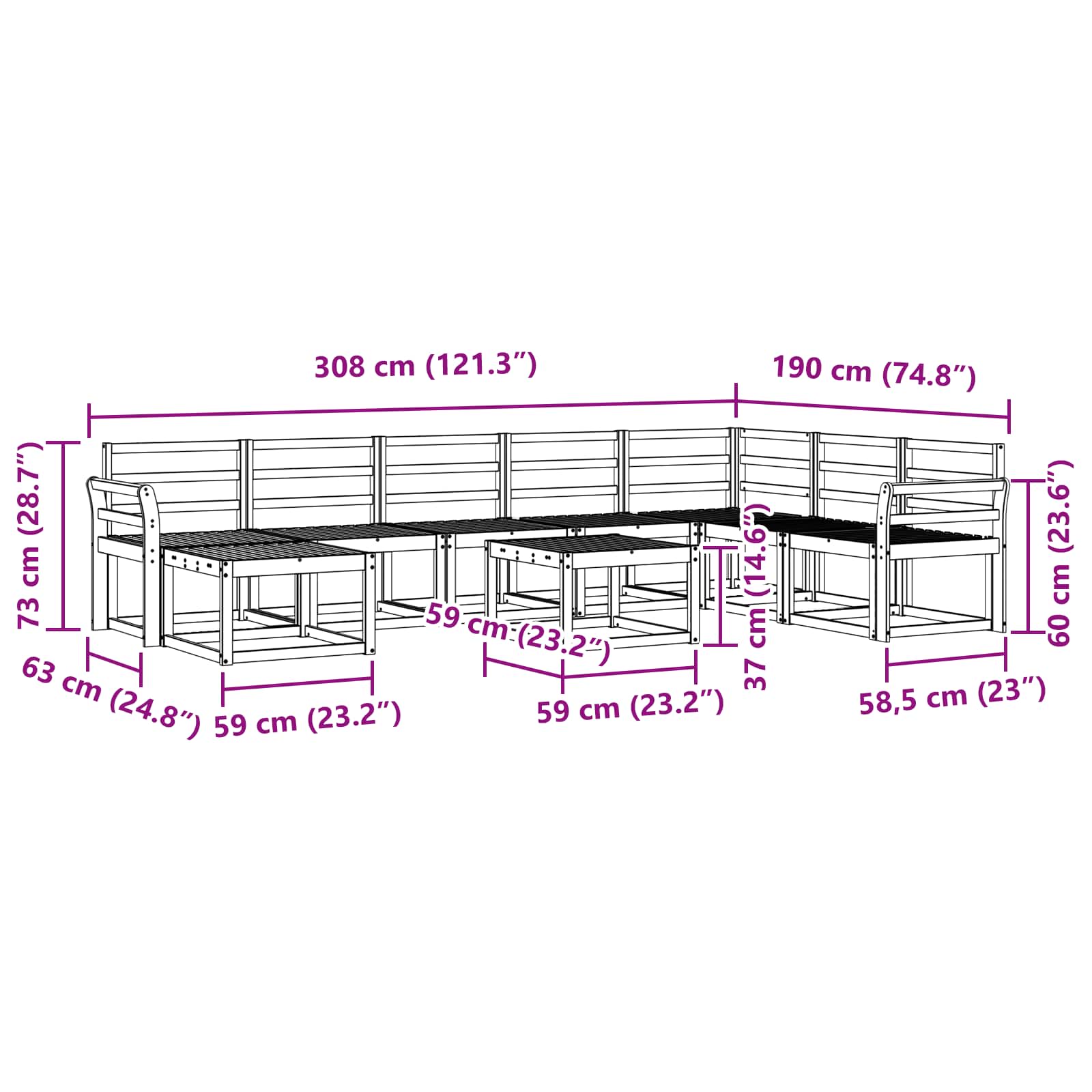 Set vanjskih sofa 9 pcs Prirodna Čvrsto drvo akacije