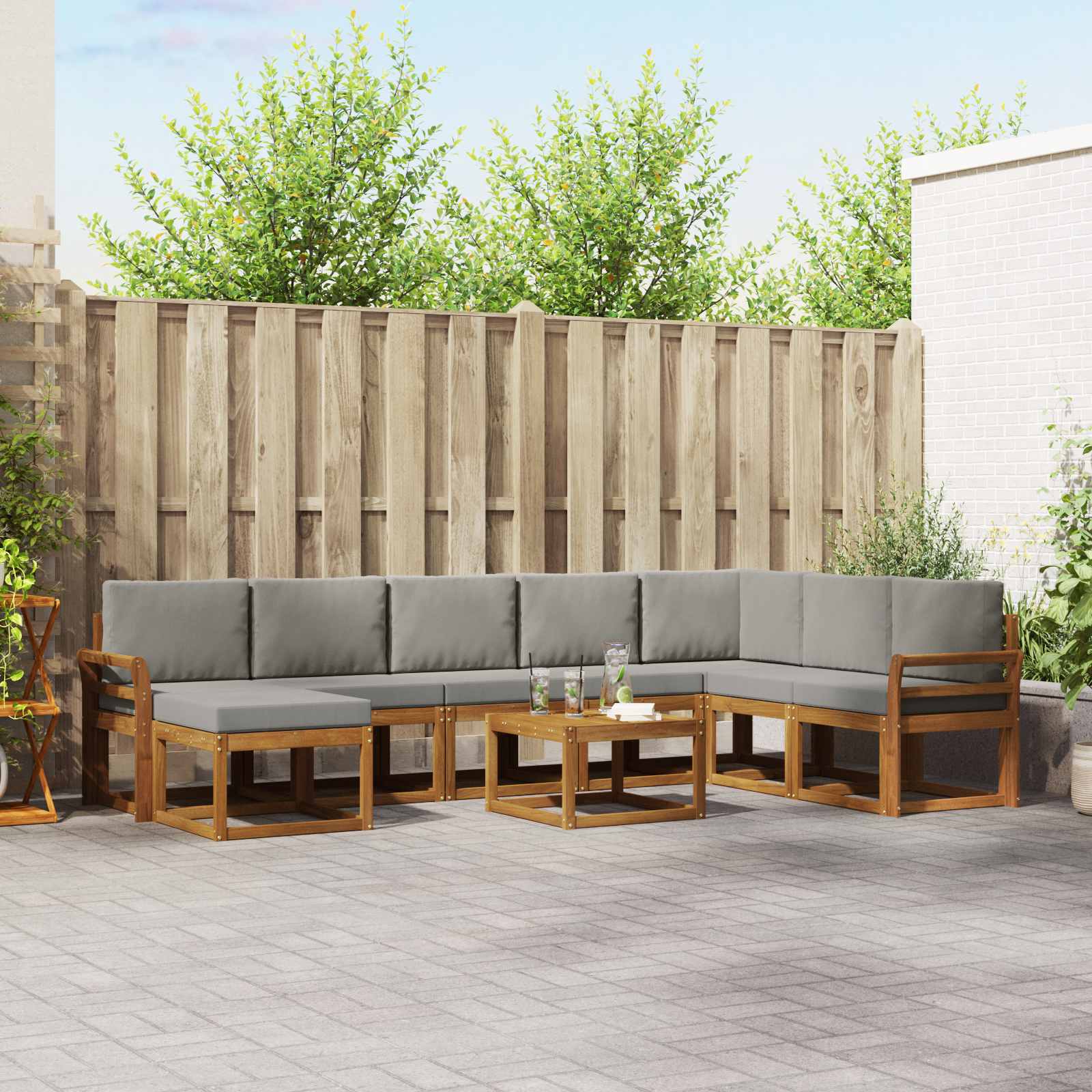 Set vanjskih sofa 9 kom. Prirodna i svijetlo siva