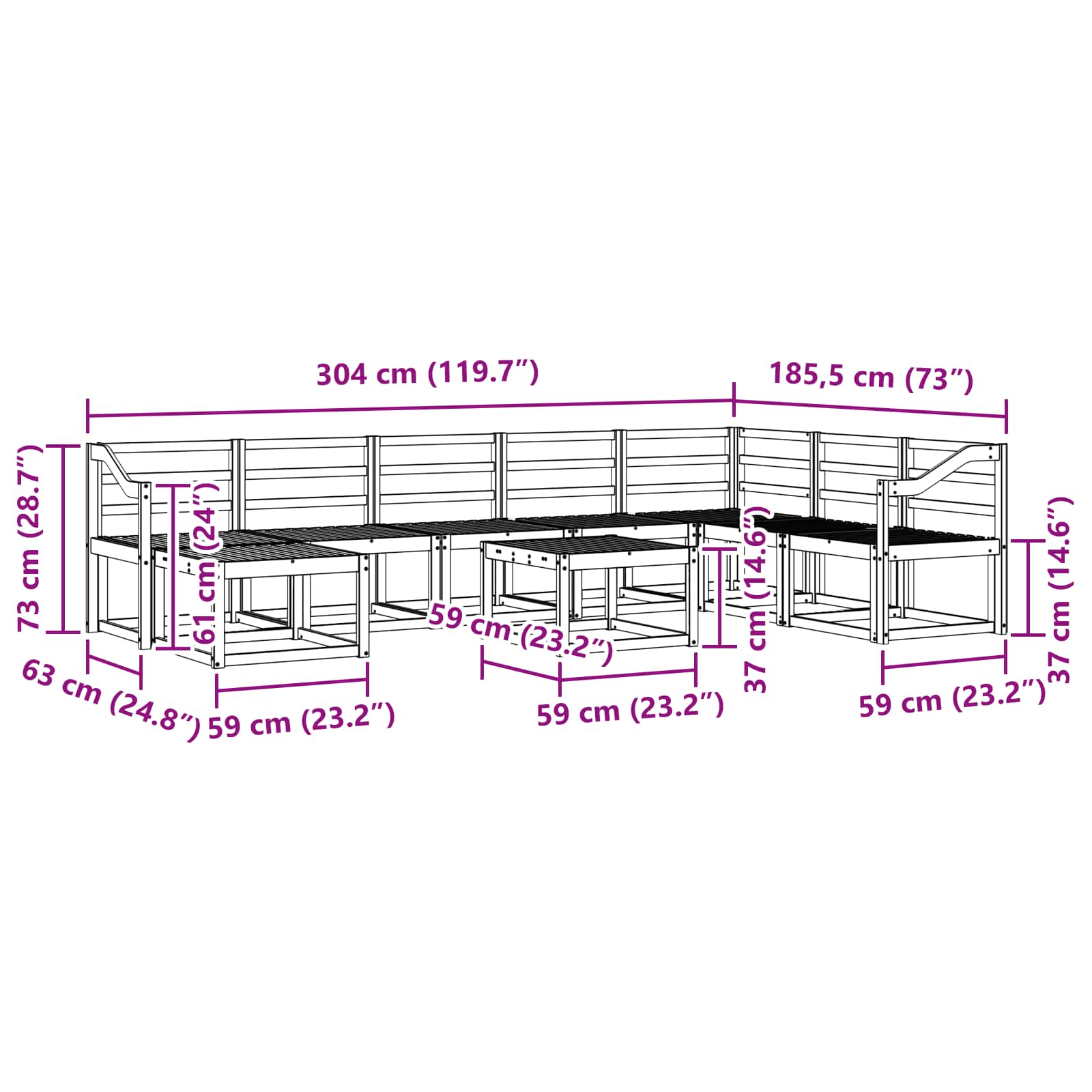 Set vanjskih sofa 9 pcs Prirodna Čvrsto drvo akacije