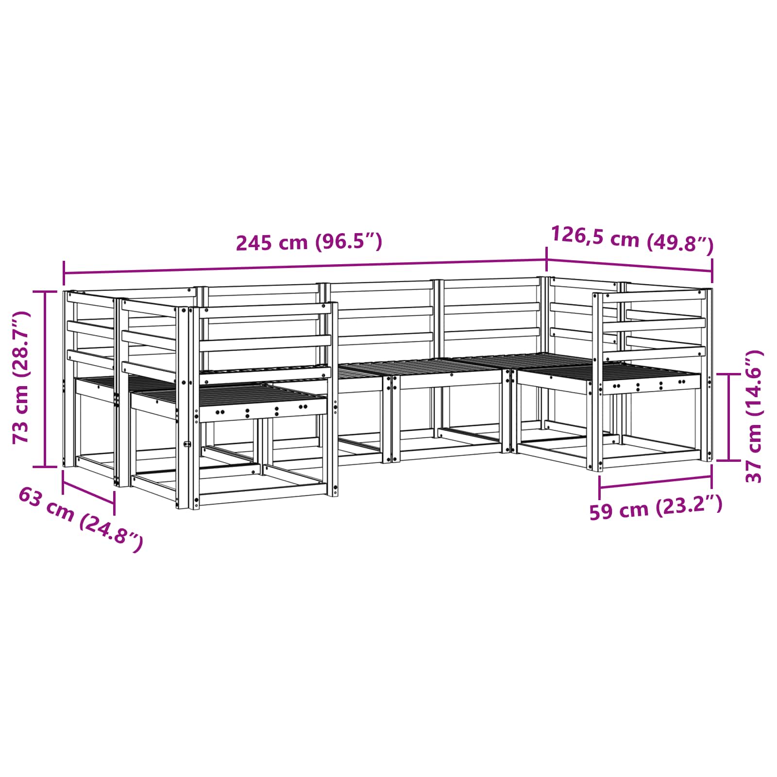 Set vanjskih sofa 6 pcs Prirodna Čvrsto drvo akacije