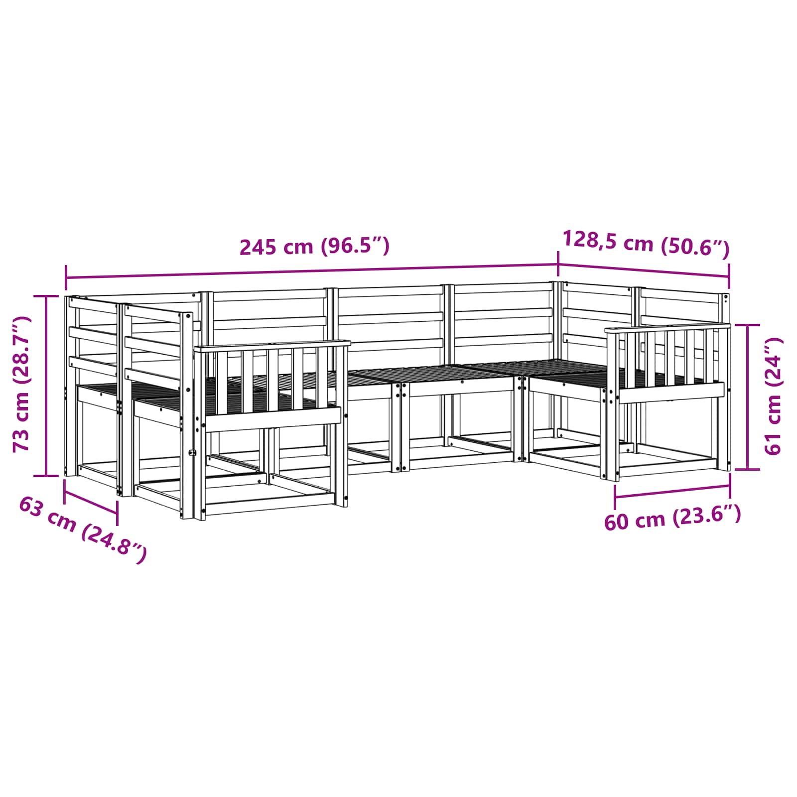 Set vanjskih sofa 6 pcs Prirodna Čvrsto drvo akacije