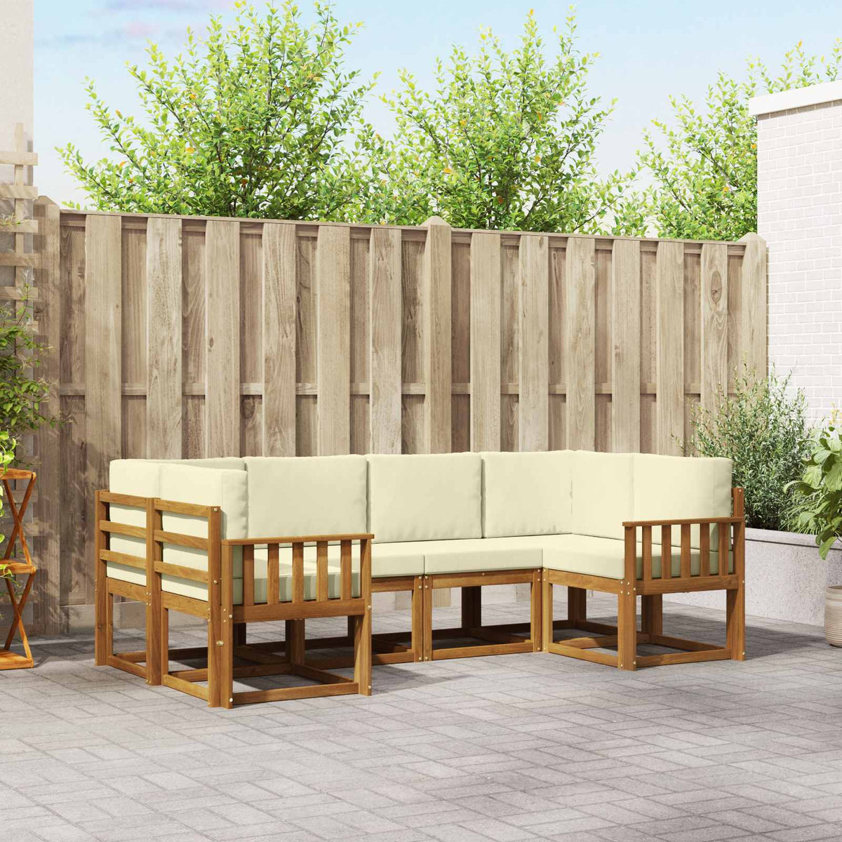 Set vanjskih sofa 6 kom. Prirodna i krem Smeđa 245 x 128,5 x 73 cm