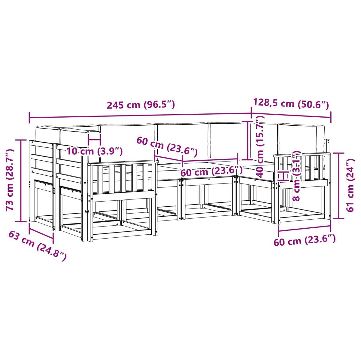 Set vanjskih sofa 6 kom. Prirodna i krem Smeđa 245 x 128,5 x 73 cm