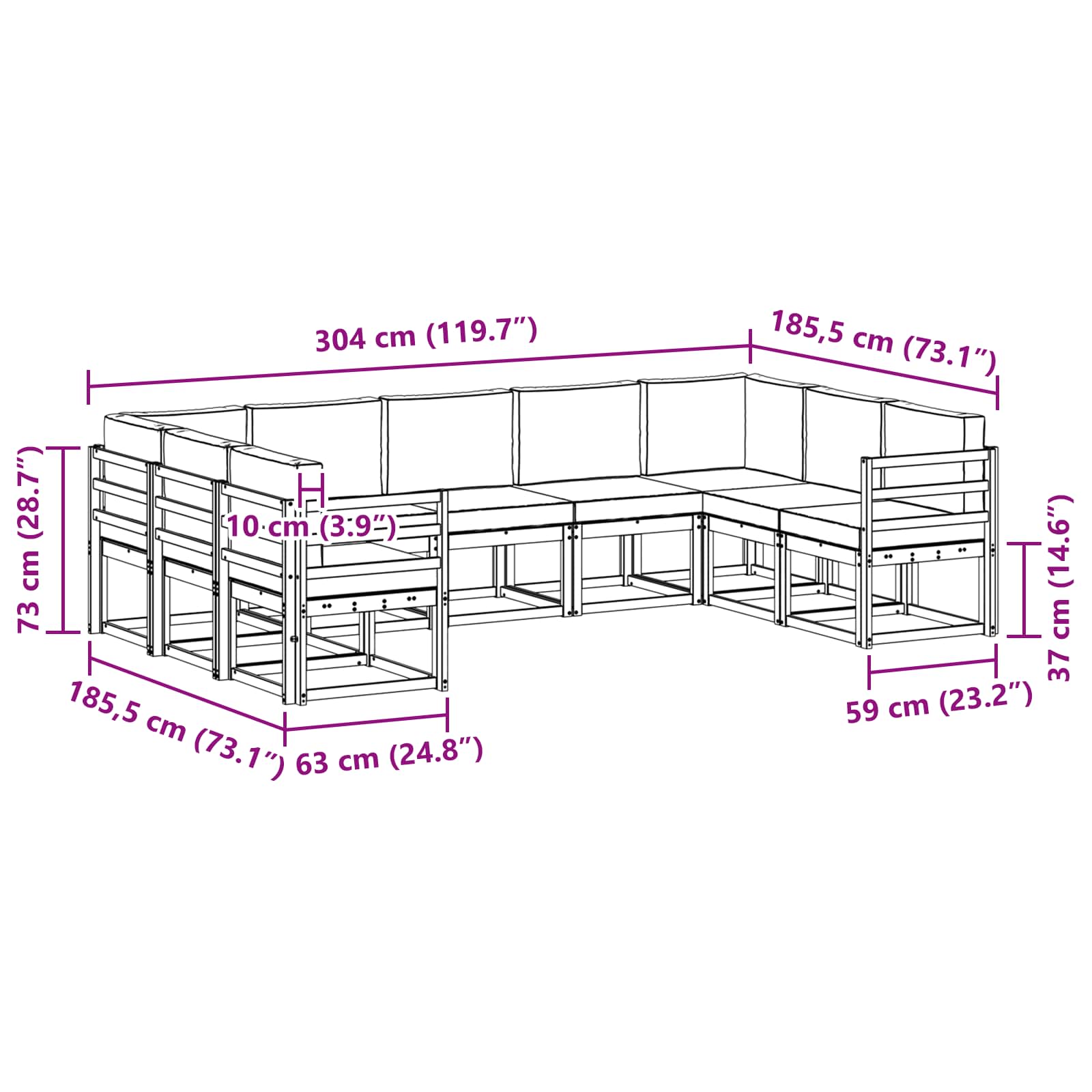 Set vanjskih sofa s jastukom 9 pcs Prirodna i krem