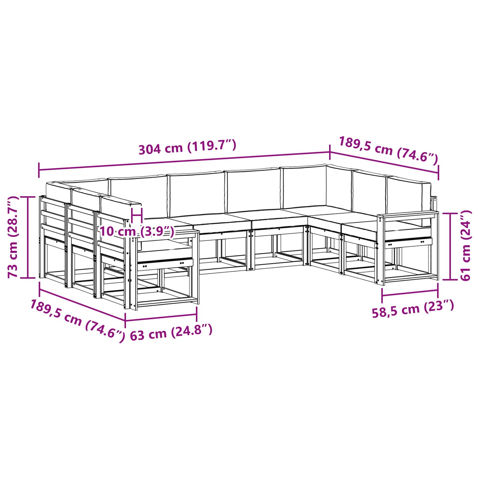 Set vanjskih sofa s jastukom 9 pcs Prirodna i antracit