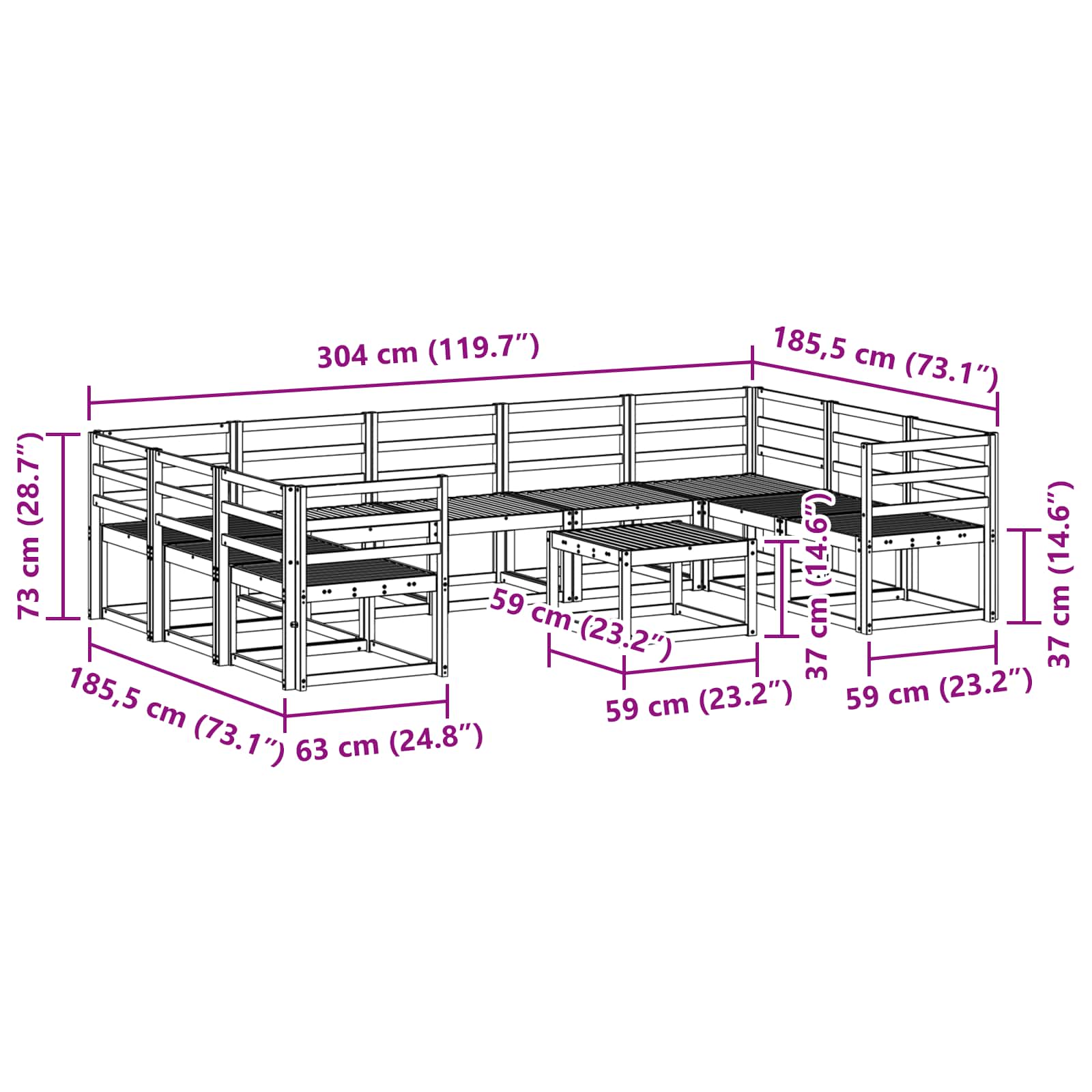 Set vanjskih sofa 10 pcs Prirodna Čvrsto drvo akacije