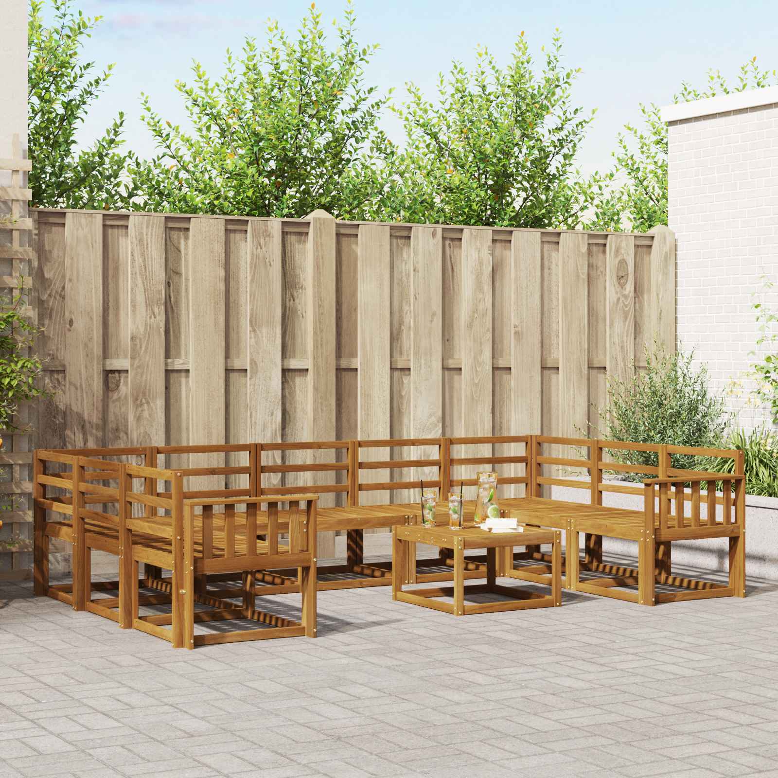 Set vanjskih sofa 10 pcs Prirodna Čvrsto drvo akacije