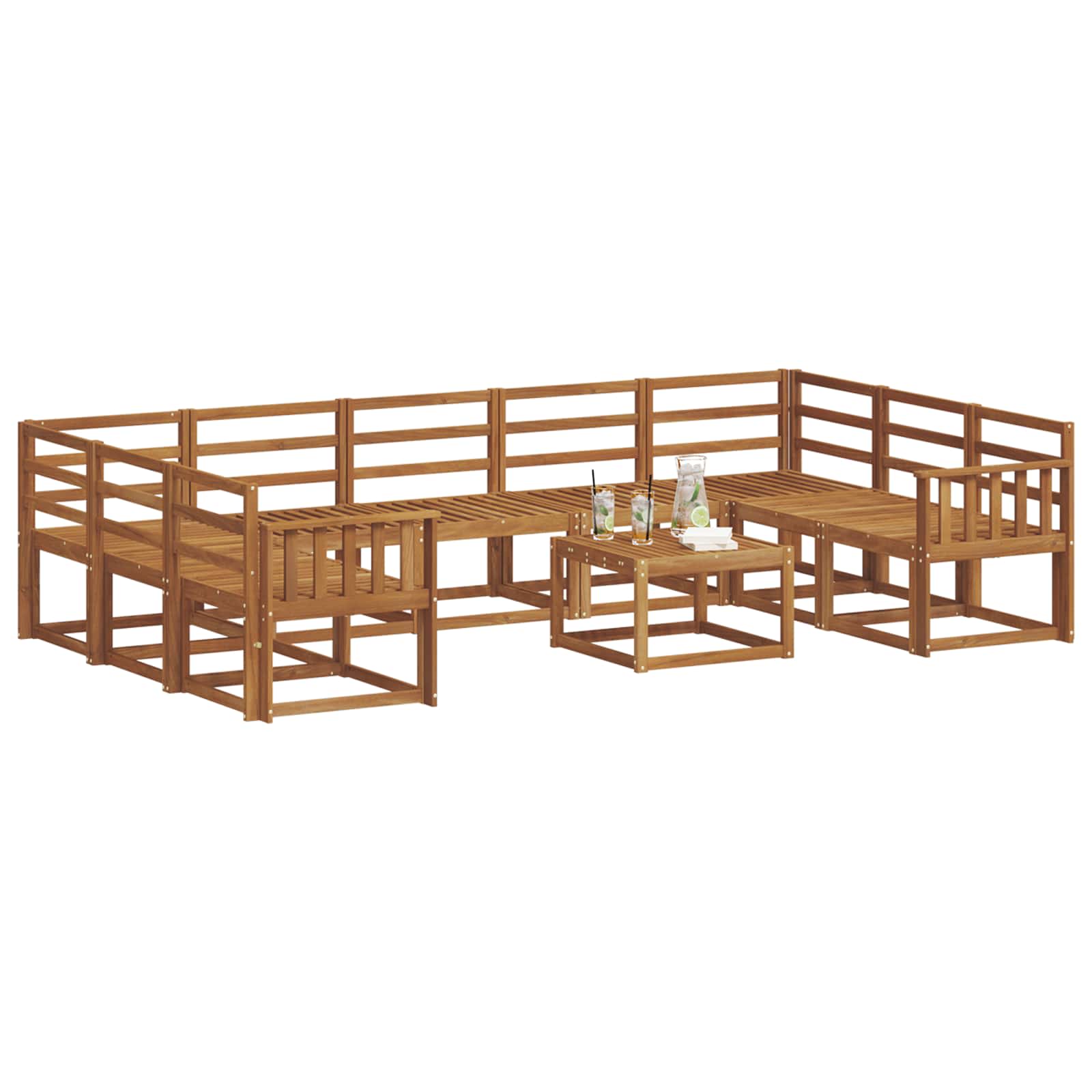 Set vanjskih sofa 10 pcs Prirodna Čvrsto drvo akacije
