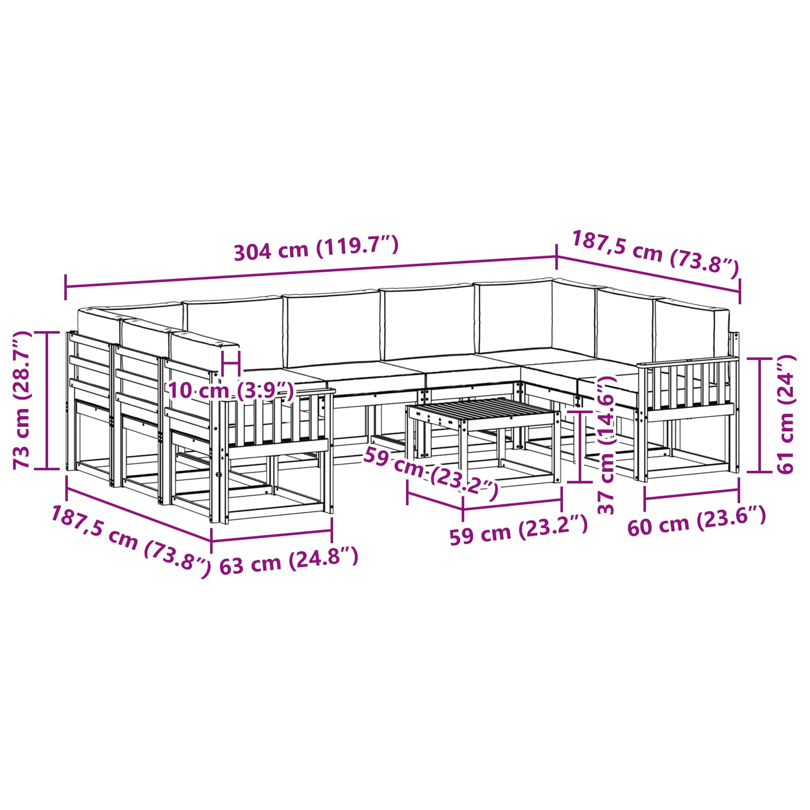Set vanjskih sofa s jastukom 10 pcs Prirodna i krem