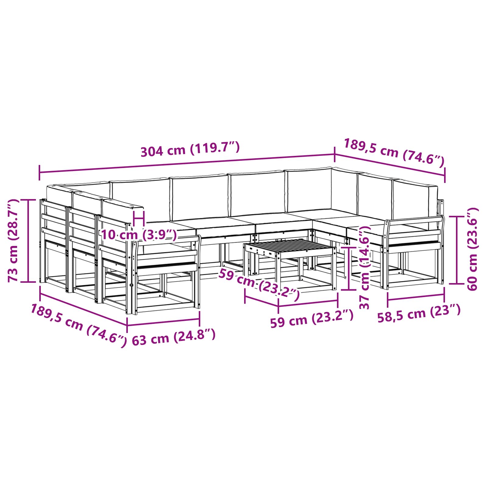 Set vanjskih sofa s jastukom 10 pcs Prirodna i svijetlo siva