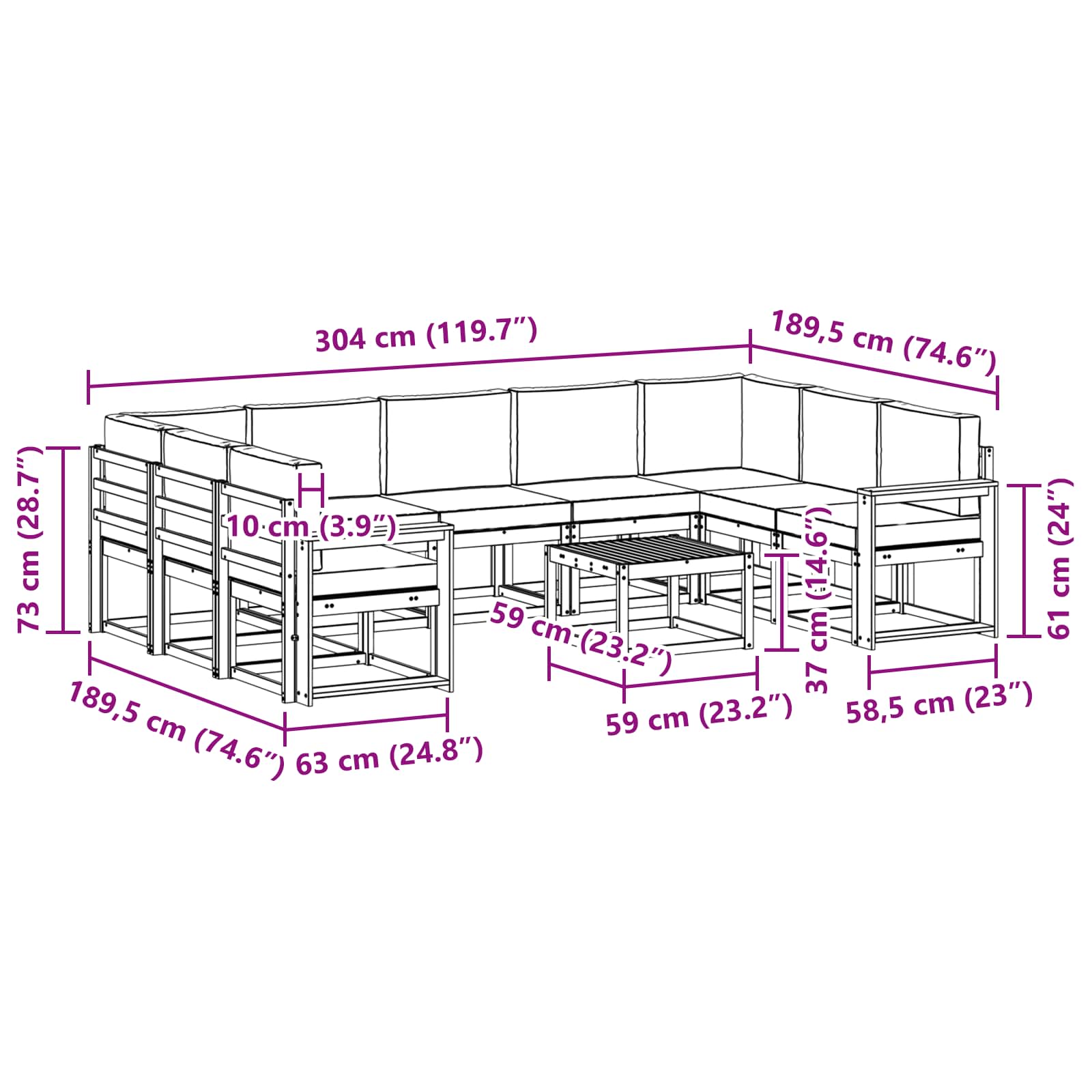 Set vanjskih sofa s jastukom 10 pcs Prirodna i krem