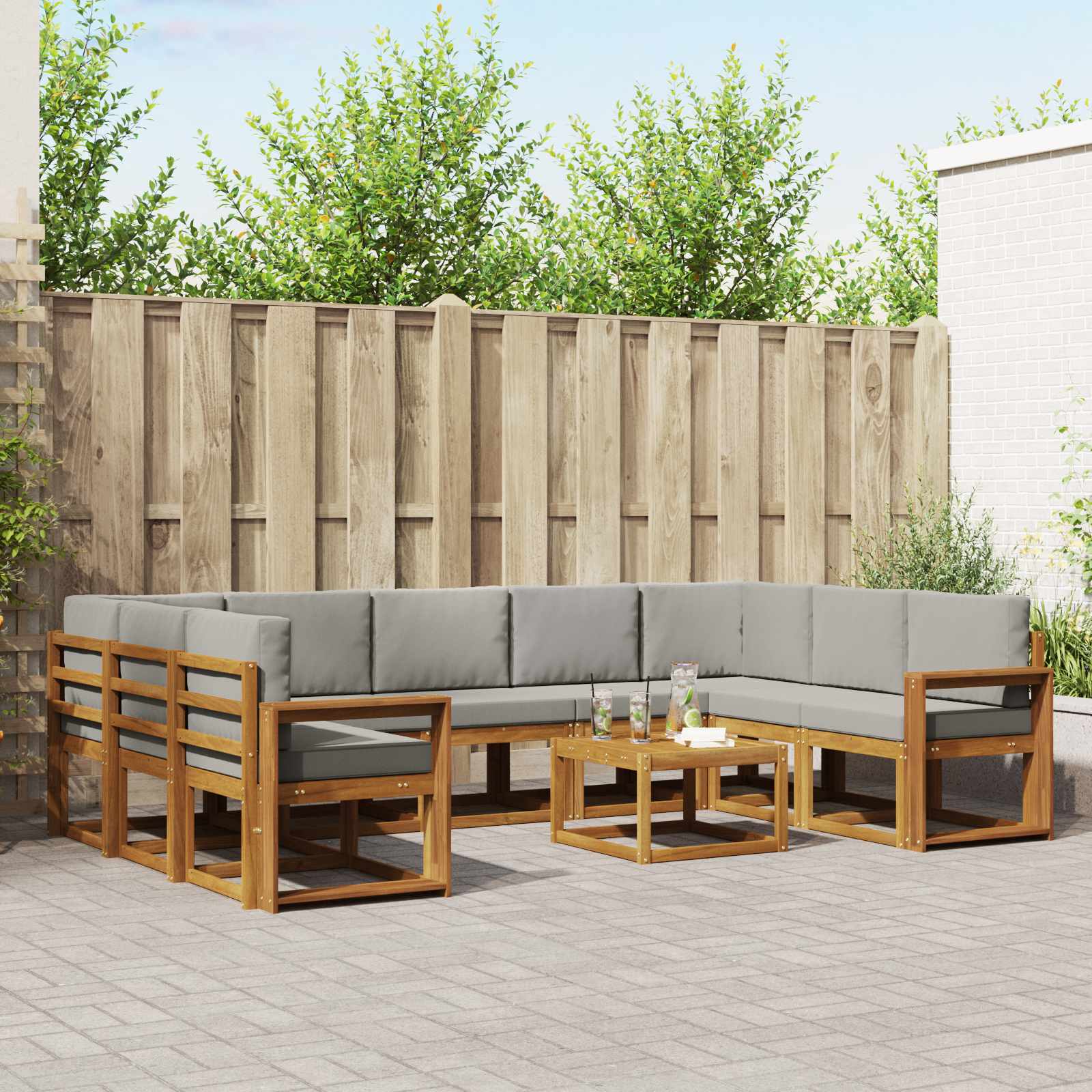 Set vanjskih sofa 10 kom. Prirodna i svijetlo siva