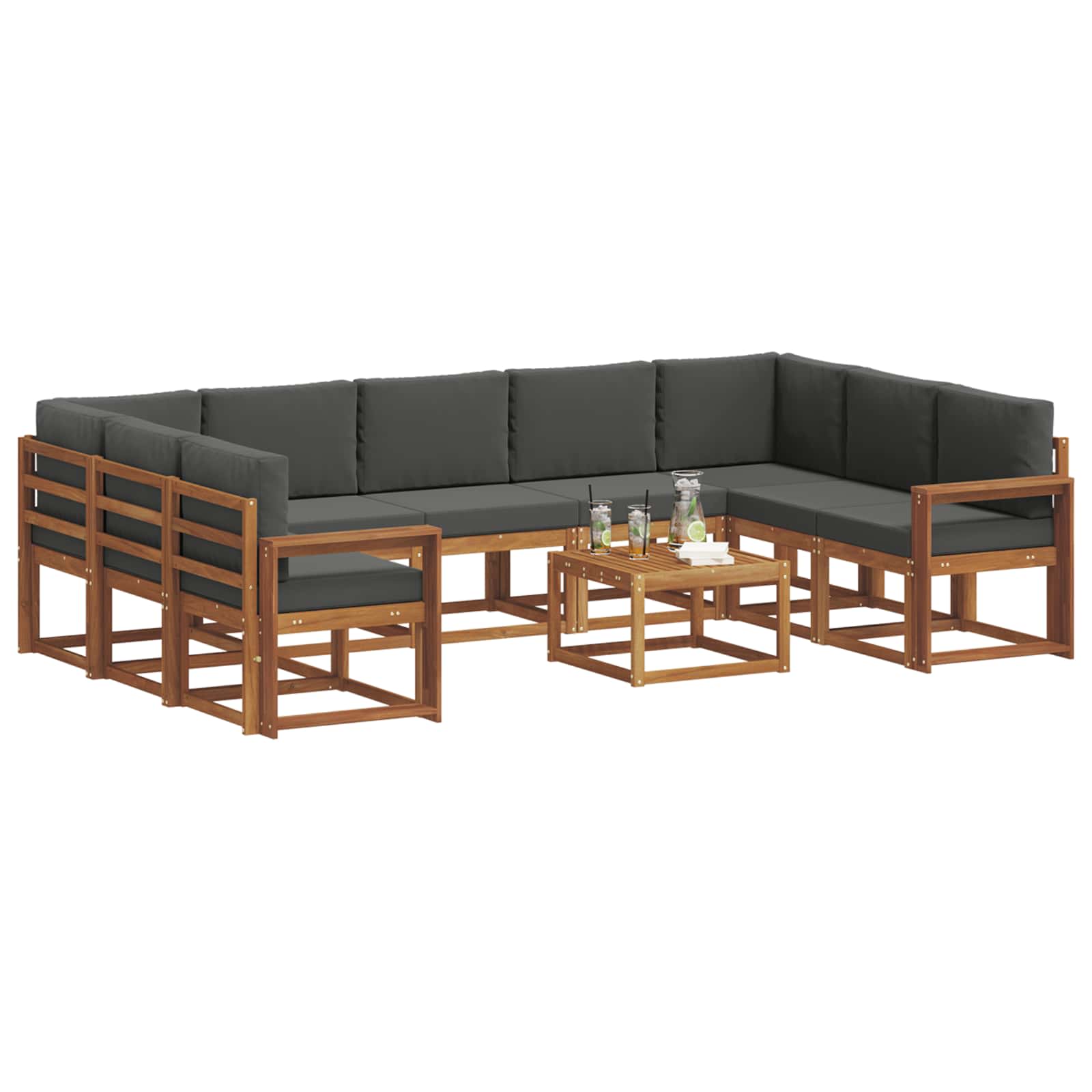 Set vanjskih sofa 10 kom. Prirodna i antracit