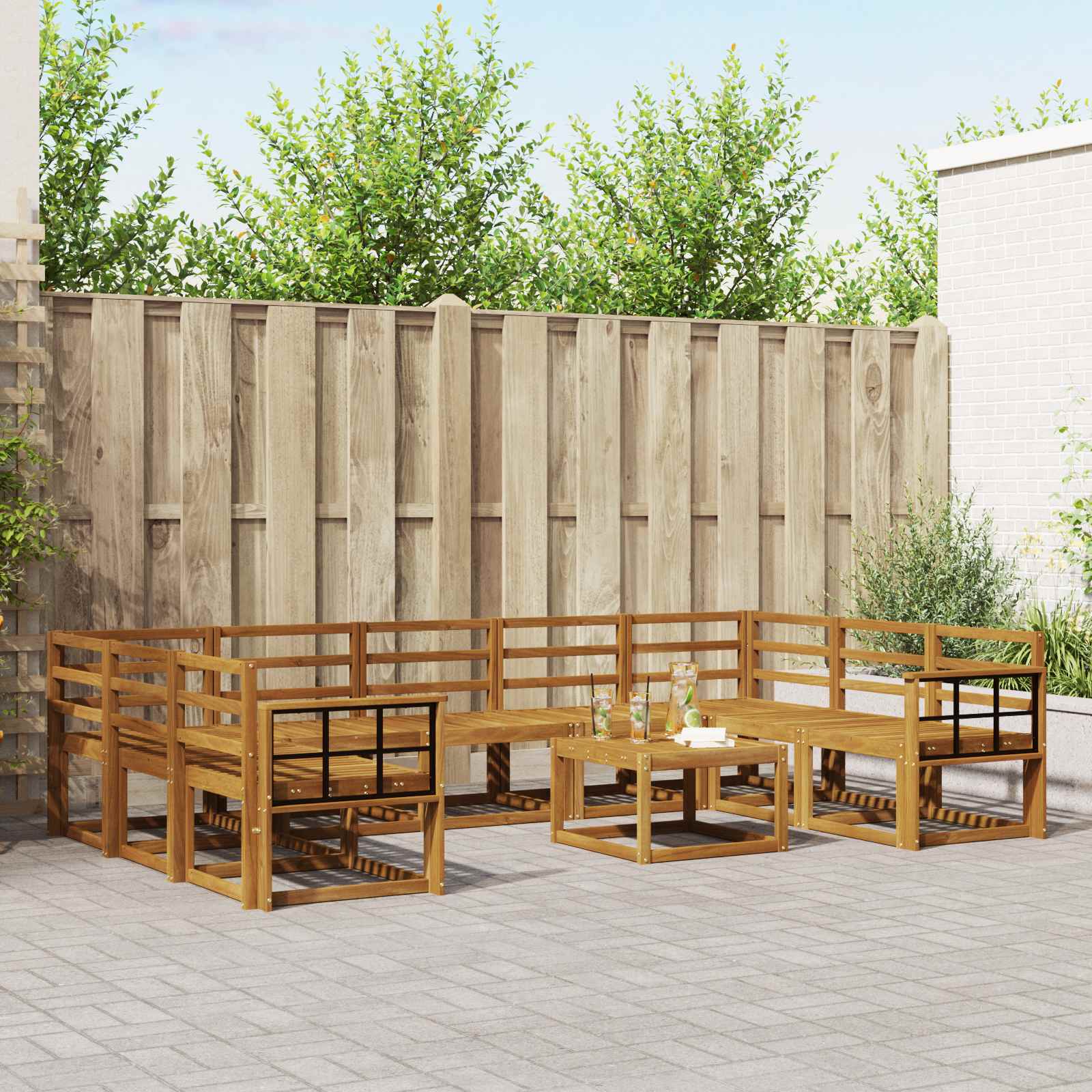 Set vanjskih sofa 10 pcs Prirodna Čvrsto drvo akacije