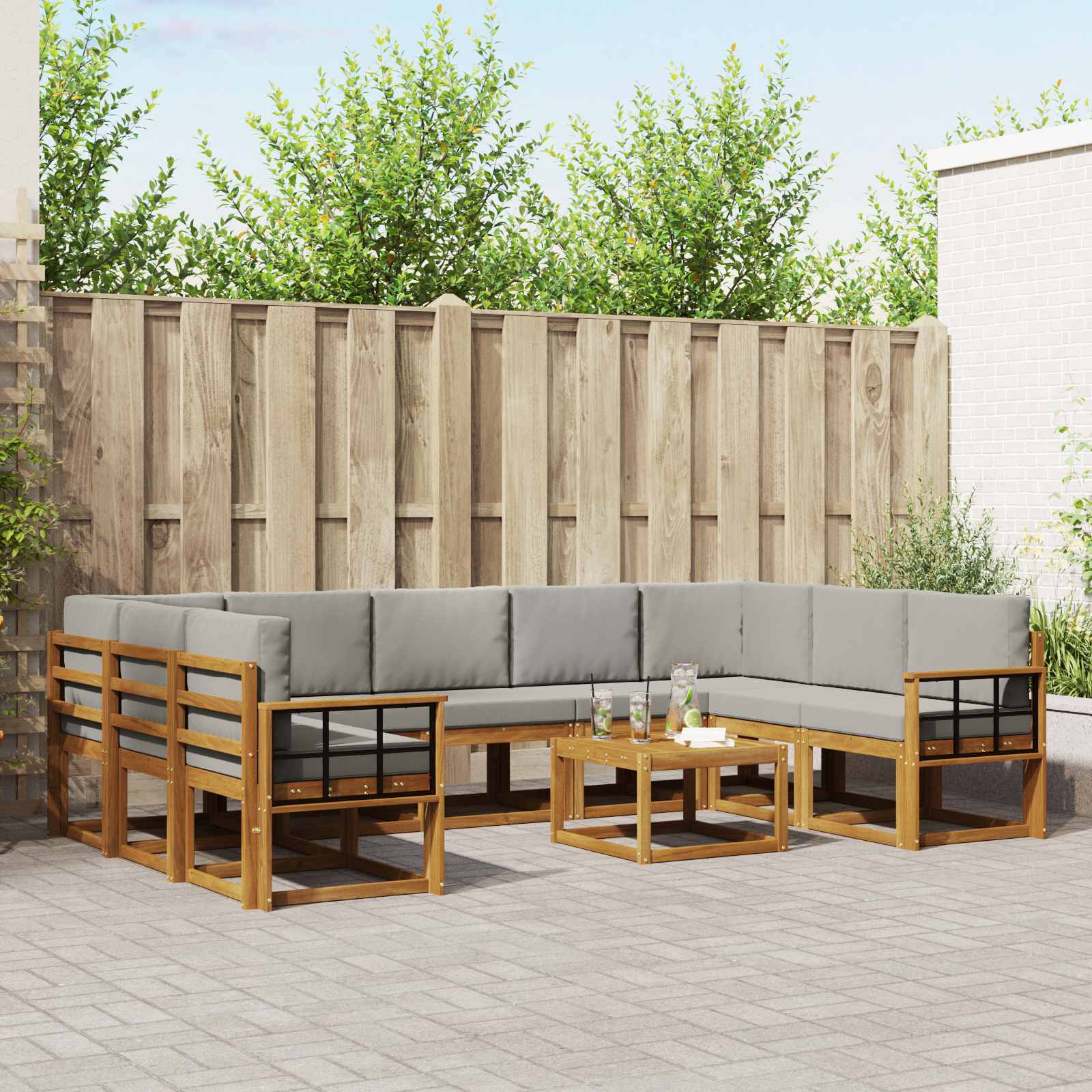 Set vanjskih sofa s jastukom 10 pcs Prirodna i svijetlo siva