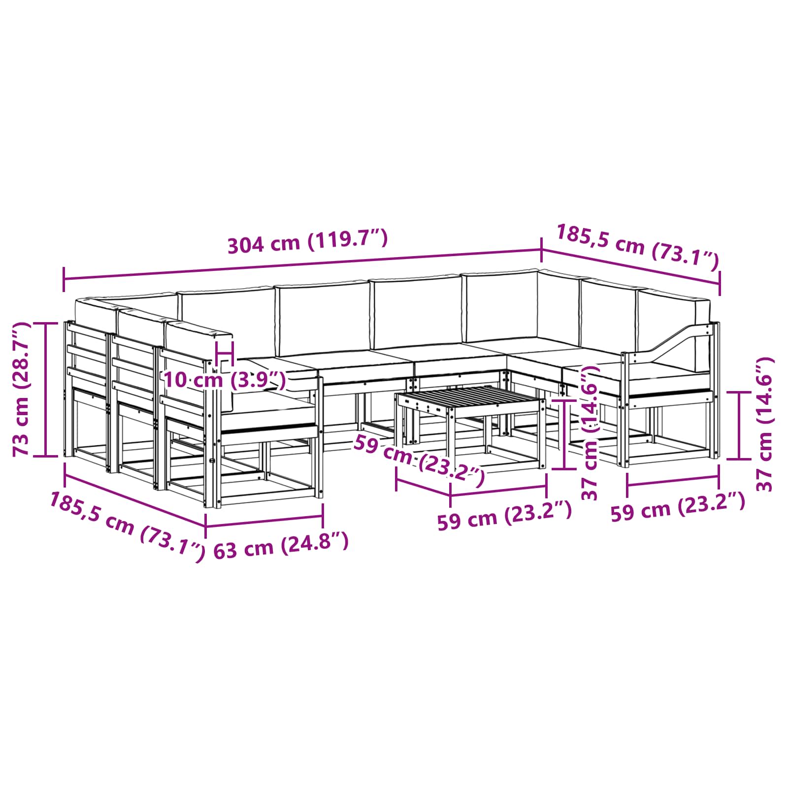Set vanjskih sofa s jastukom 10 pcs Prirodna i krem