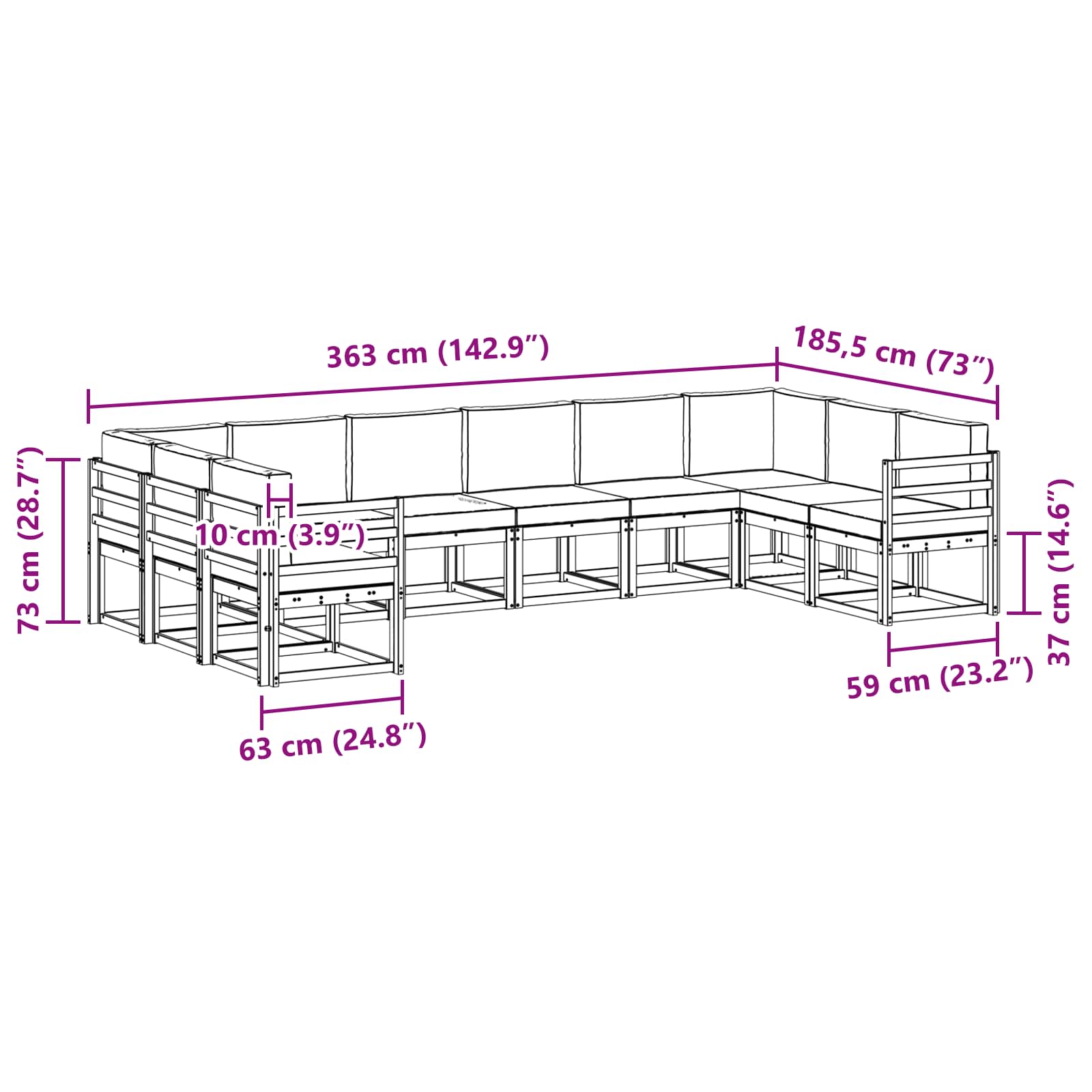 Set vanjskih sofa s jastukom 10 pcs Prirodna i krem