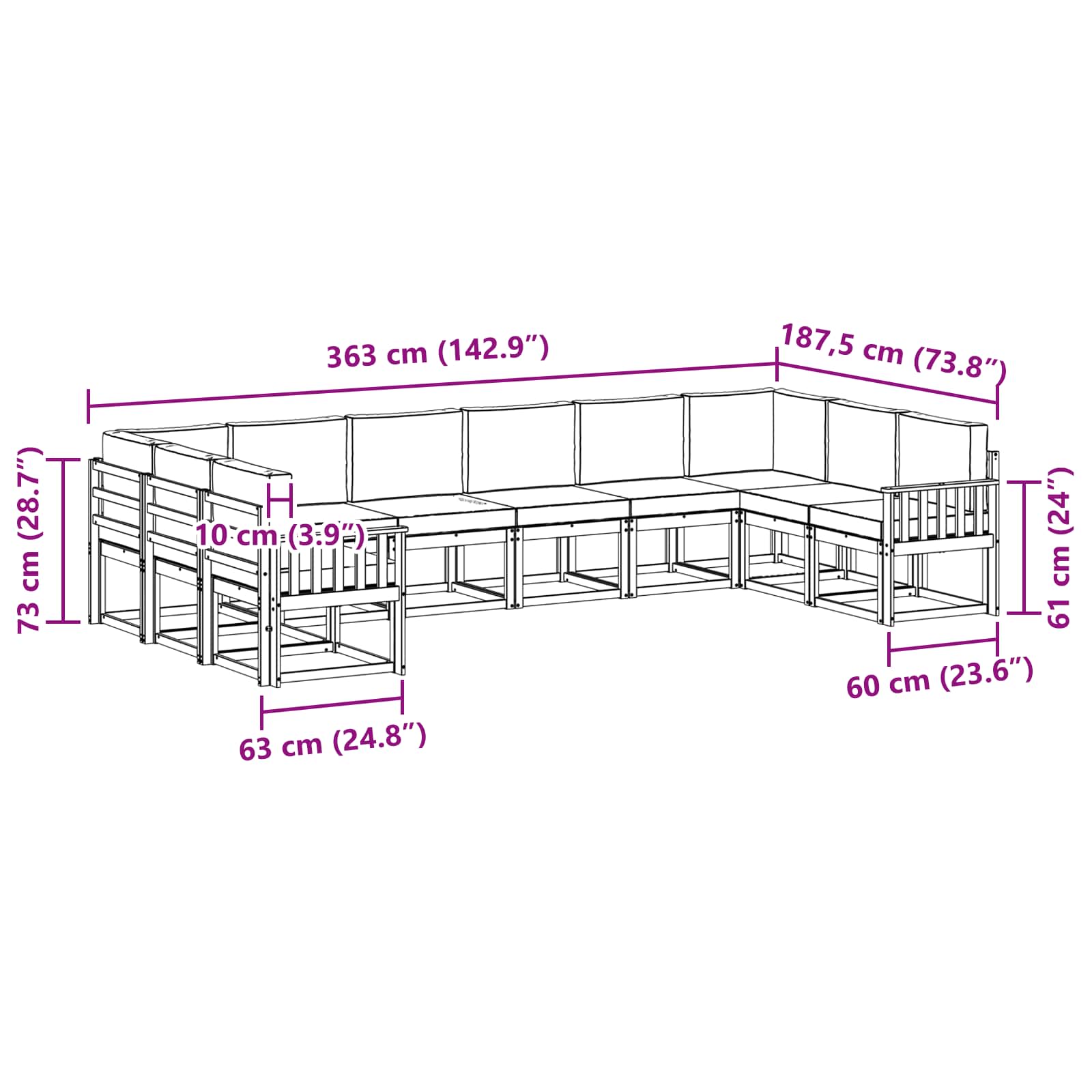 Set vanjskih sofa s jastukom 10 pcs Prirodna i krem