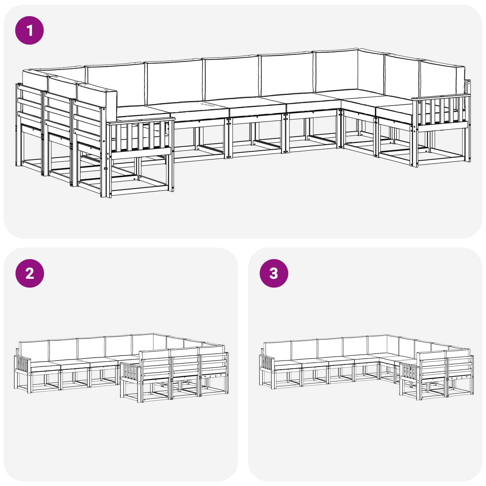 Set vanjskih sofa s jastukom 10 pcs Prirodna i svijetlo siva